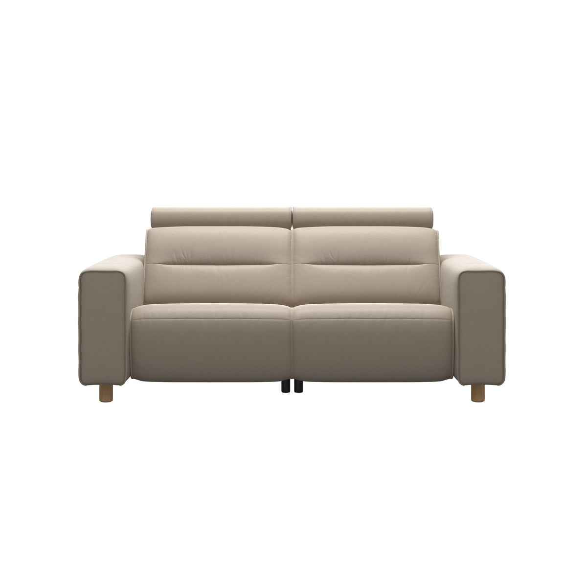 Stressless Emily Wide Arm 2-Seater Sofa with 2 Power Seats in Paloma Mushroom, Oak, front view