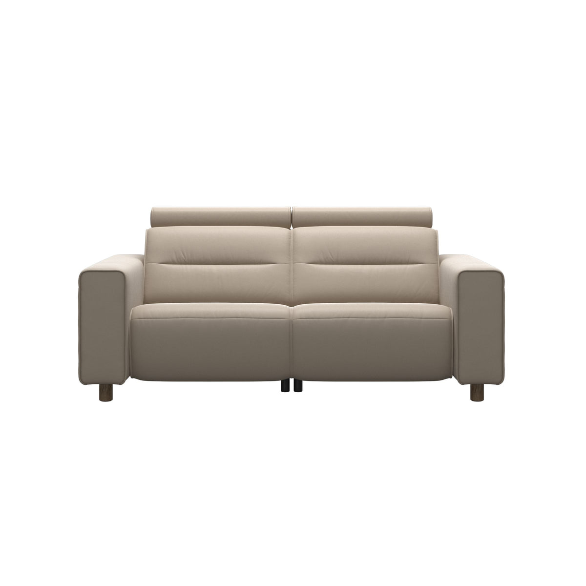Stressless Emily Wide Arm 2-Seater Sofa with 2 Power Seats in Paloma Mushroom, Smoked Oak, front view