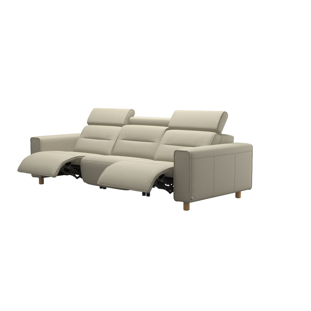 Stressless Emily Wide Arm 3-Seater Sofa with 2 Power Seats in Paloma Light Grey, Oak, side view