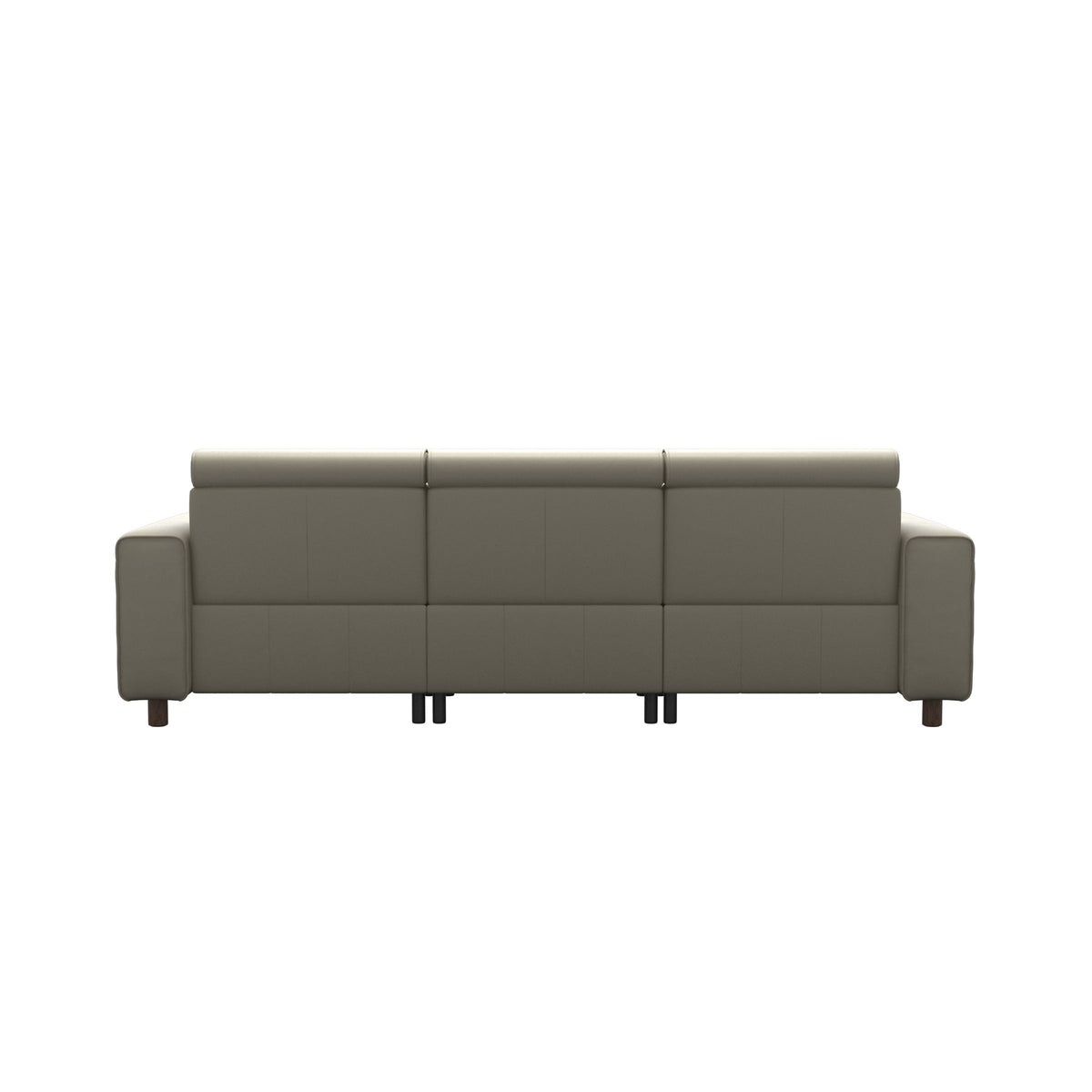 Stressless Emily Wide Arm 3-Seater Sofa with 2 Power Seats in Paloma Light Grey, Walnut, rear three-quarter view