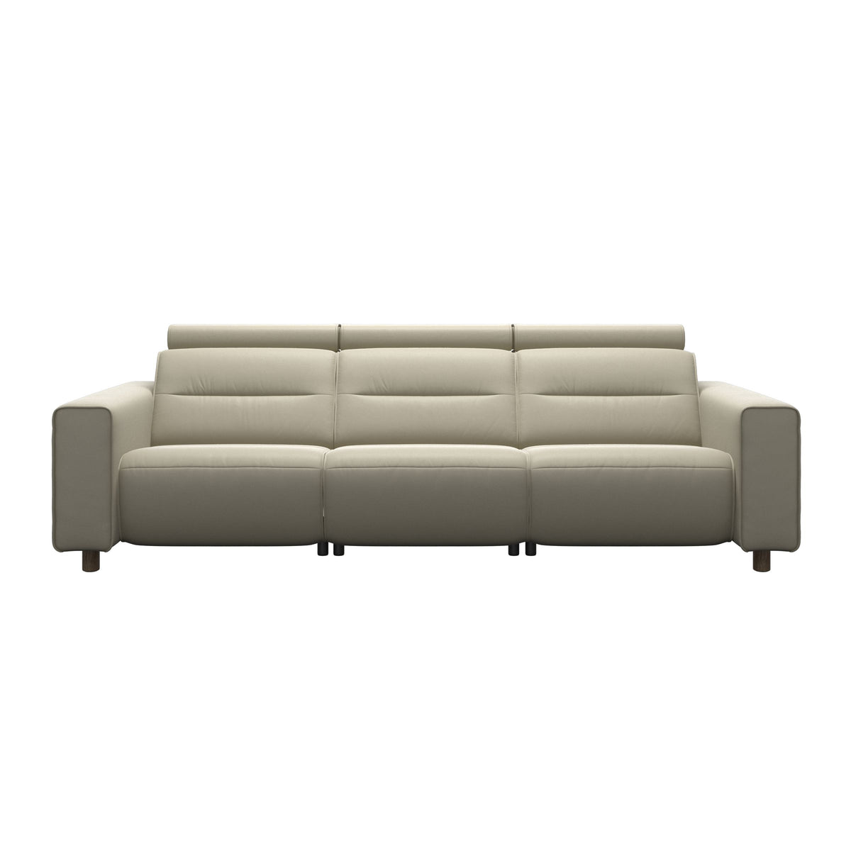 Stressless Emily Wide Arm 3-Seater Sofa with 2 Power Seats in Paloma Light Grey, Smoked Oak, front view
