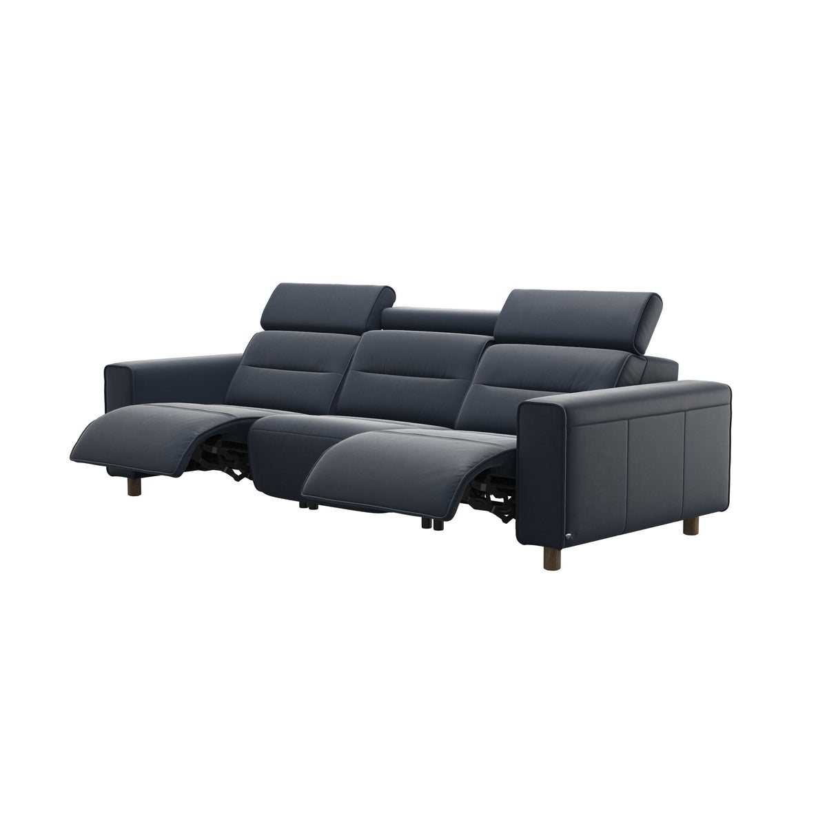 Stressless Emily Wide Arm 3-Seater Sofa with 2 Power Seats in Paloma Oxford Blue, Smoked Oak, side view