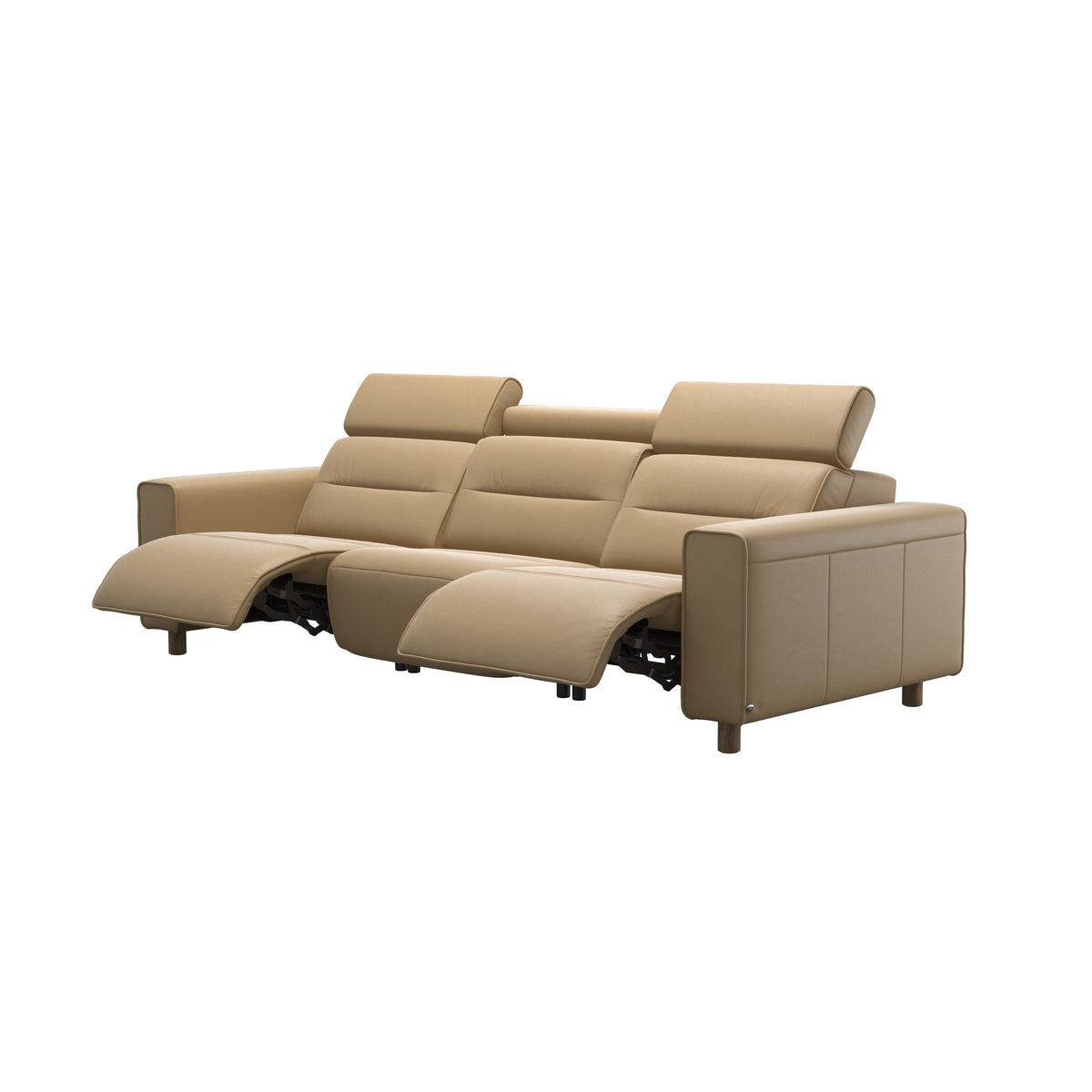 Stressless Emily Wide Arm 3-Seater Sofa with 2 Power Seats in Paloma Sand, Smoked Oak, side view