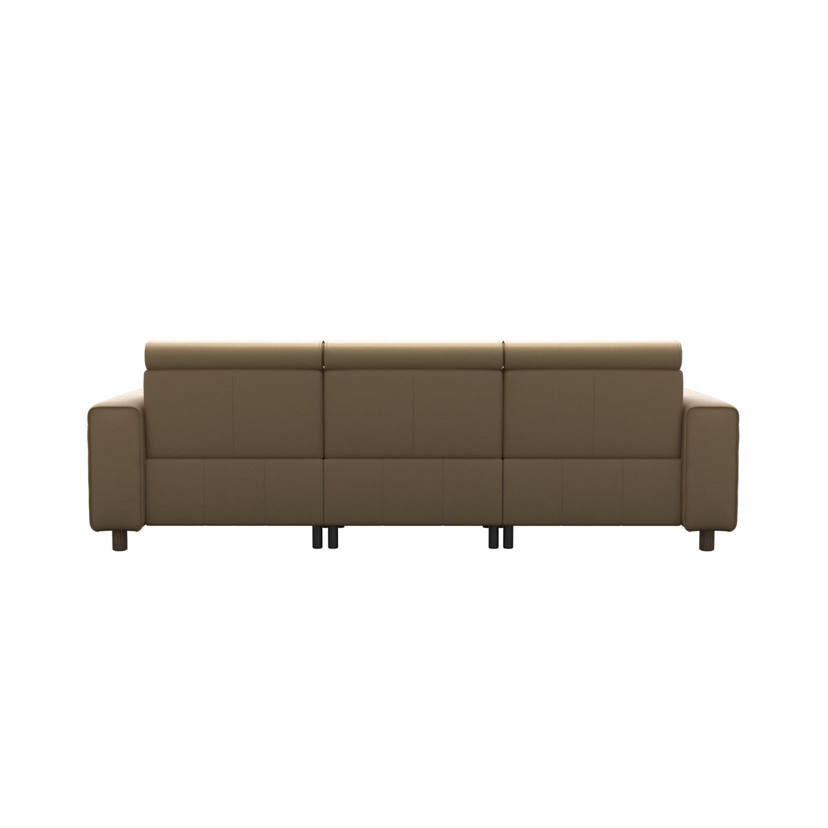 Stressless Emily Wide Arm 3-Seater Sofa with 2 Power Seats in Paloma Sand, Smoked Oak, rear three-quarter view