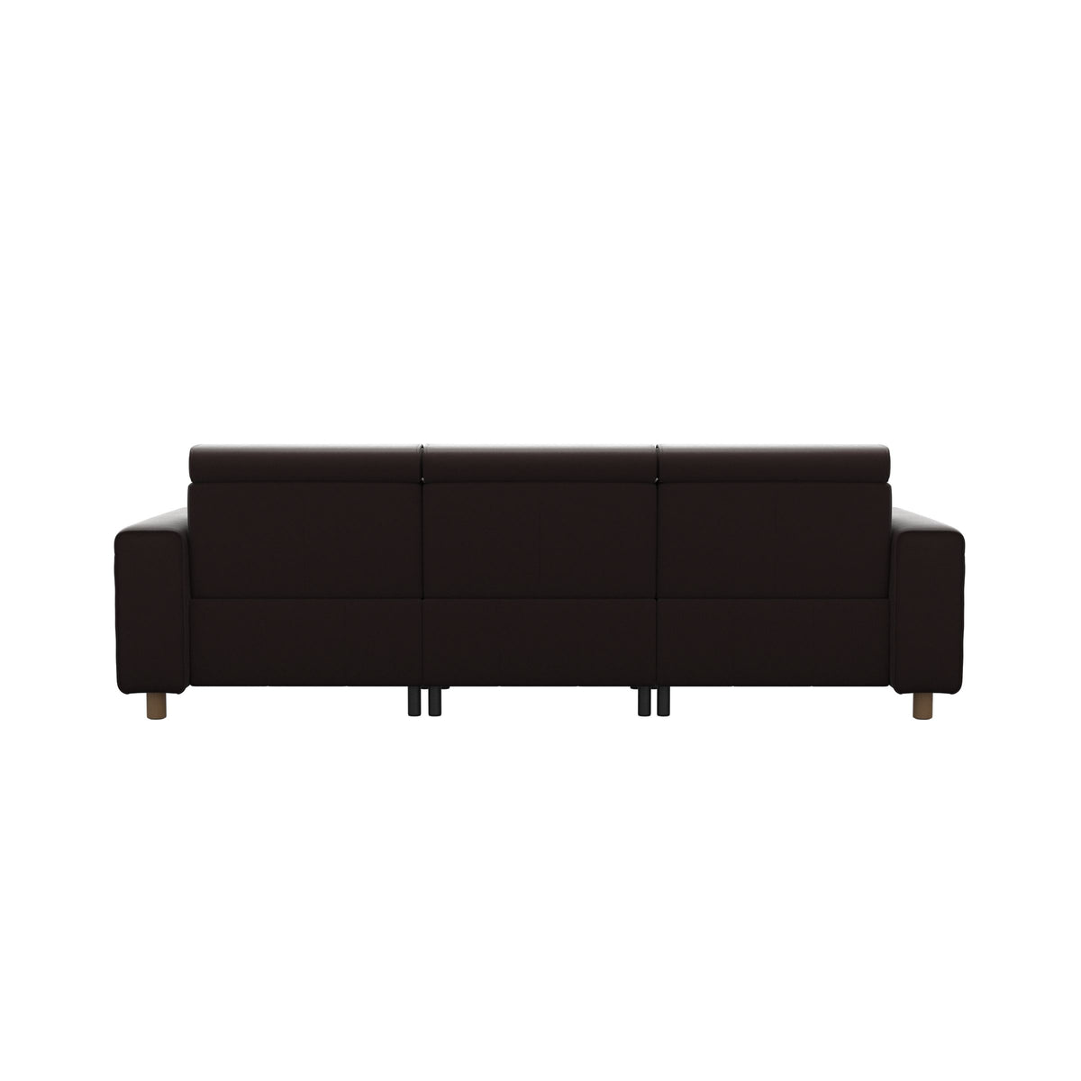 Stressless Emily Wide Arm 3-Seater Sofa with 2 Power Seats in Paloma Chocolate, Oak, rear three-quarter view