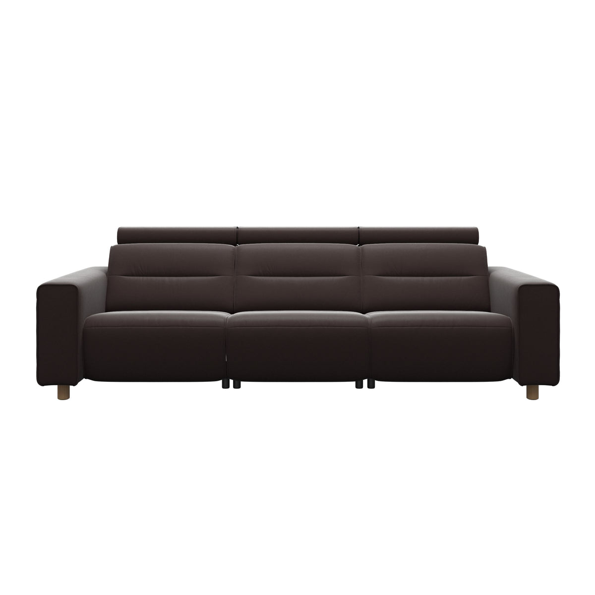 Stressless Emily Wide Arm 3-Seater Sofa with 2 Power Seats in Paloma Chocolate, Oak, front view