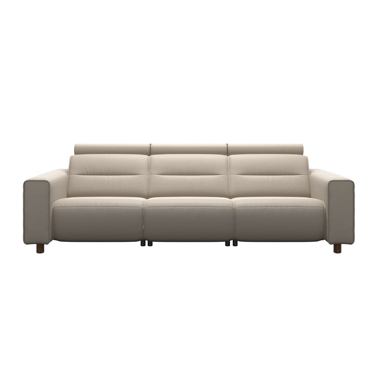 Stressless Emily Wide Arm 3-Seater Sofa with 2 Power Seats in Paloma Fog, Teak, front view