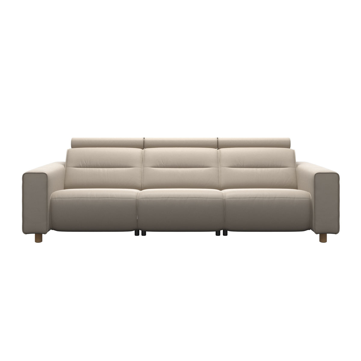 Stressless Emily Wide Arm 3-Seater Sofa with 2 Power Seats in Paloma Fog, Oak, front view