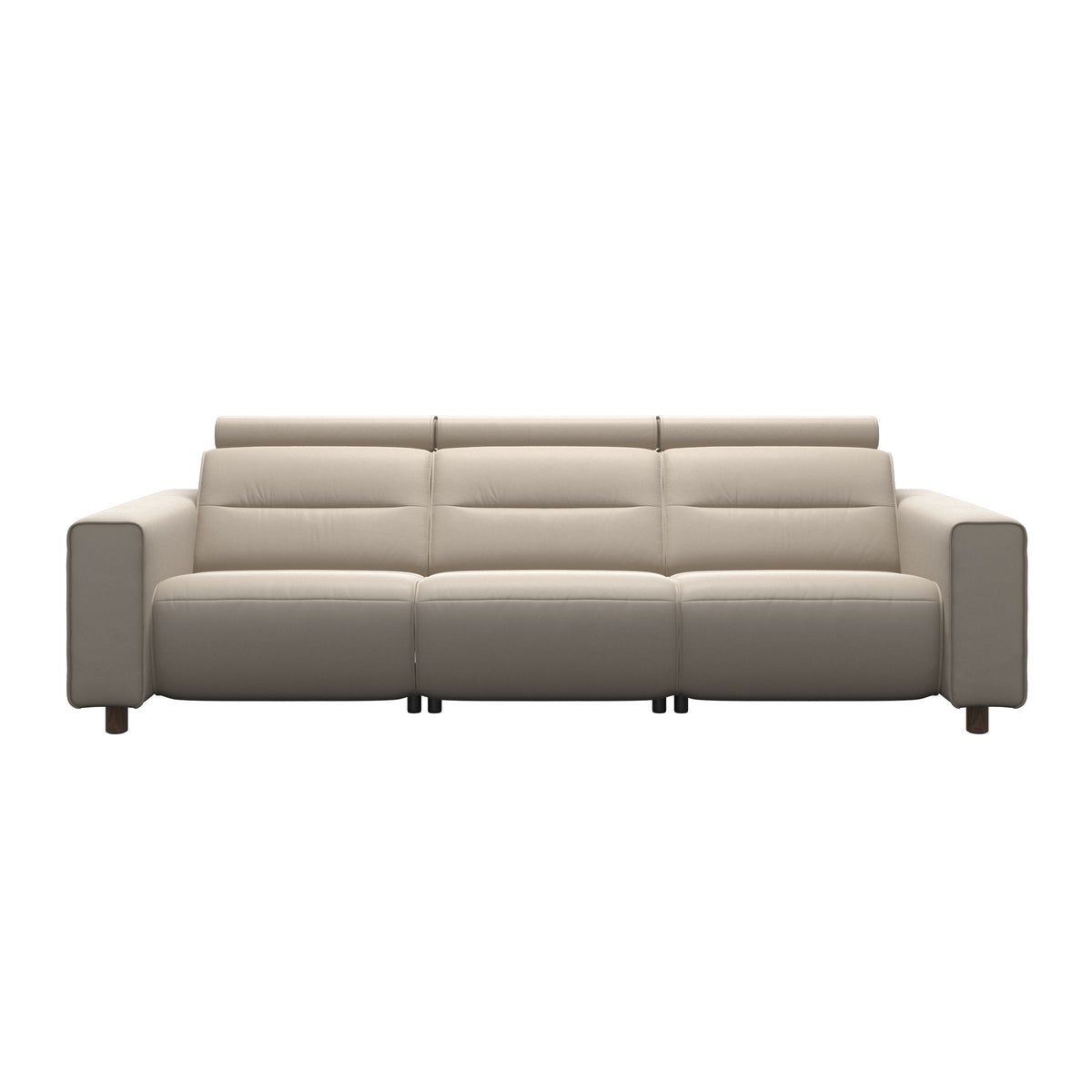Stressless Emily Wide Arm 3-Seater Sofa with 2 Power Seats in Paloma Fog, Walnut, front view