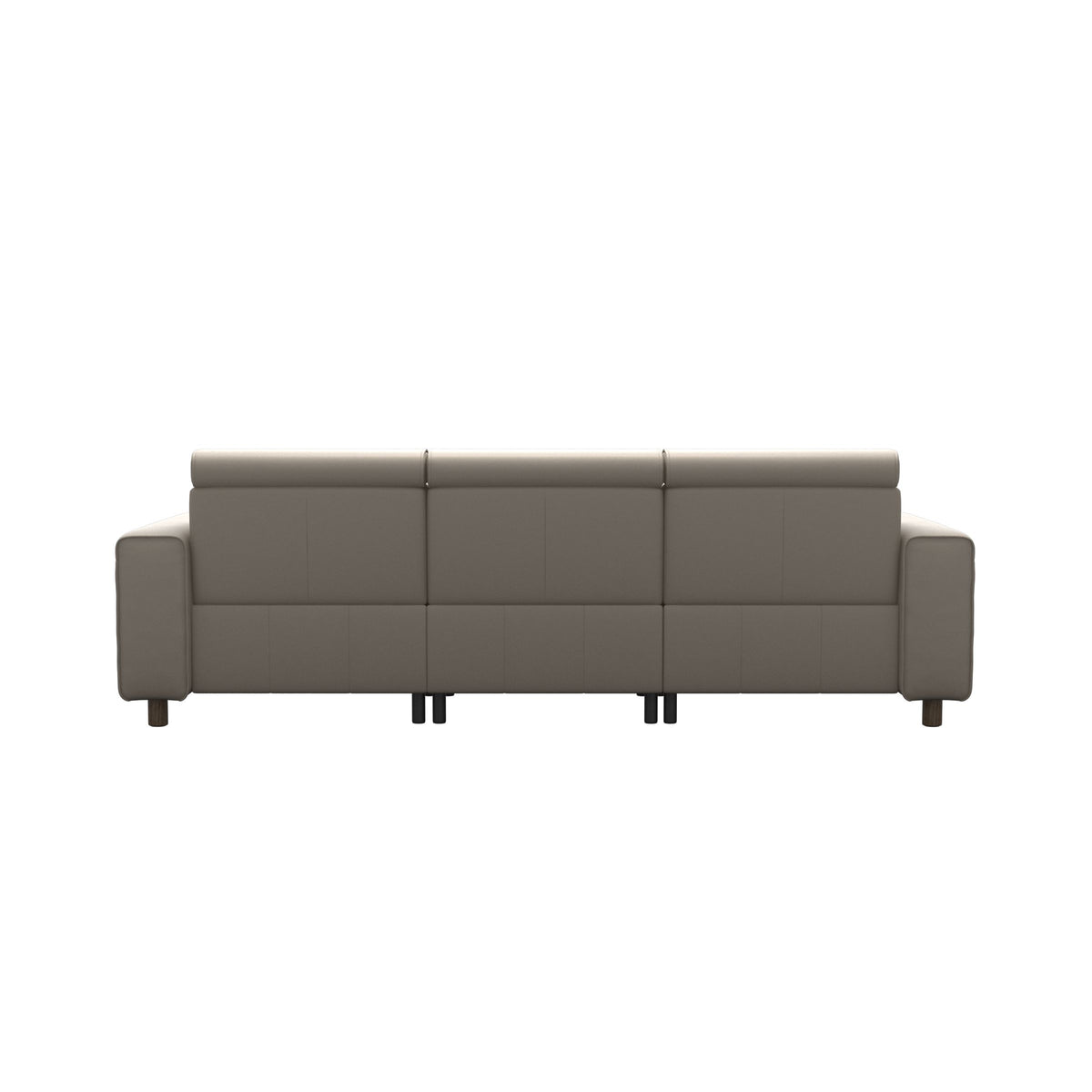 Stressless Emily Wide Arm 3-Seater Sofa with 2 Power Seats in Paloma Fog, Smoked Oak, rear three-quarter view