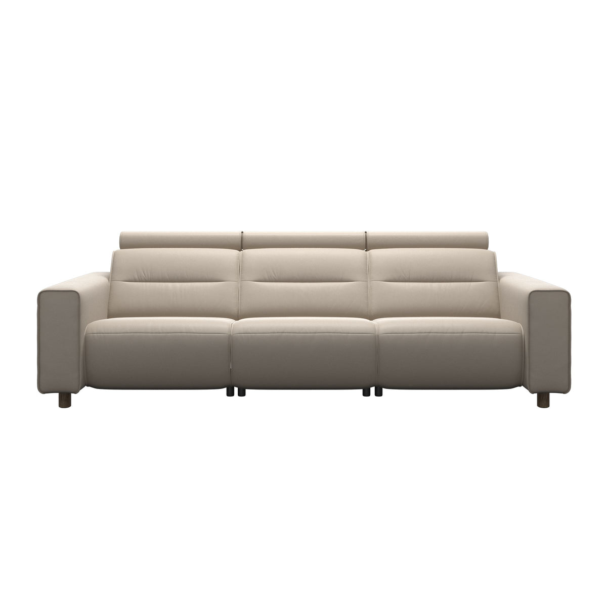 Stressless Emily Wide Arm 3-Seater Sofa with 2 Power Seats in Paloma Fog, Smoked Oak, front view