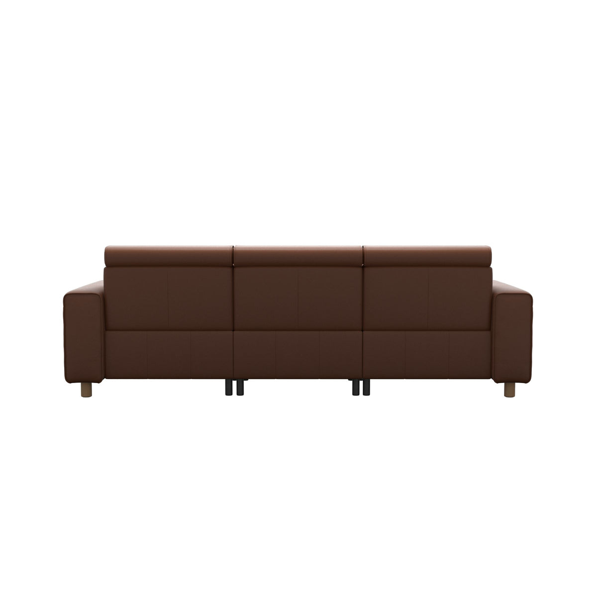 Stressless Emily Wide Arm 3-Seater Sofa with 2 Power Seats in Paloma New Cognac, Oak, rear three-quarter view