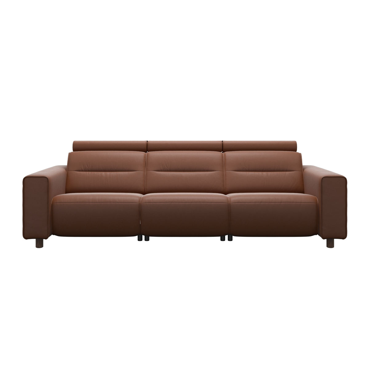 Stressless Emily Wide Arm 3-Seater Sofa with 2 Power Seats in Paloma New Cognac, Walnut, front view