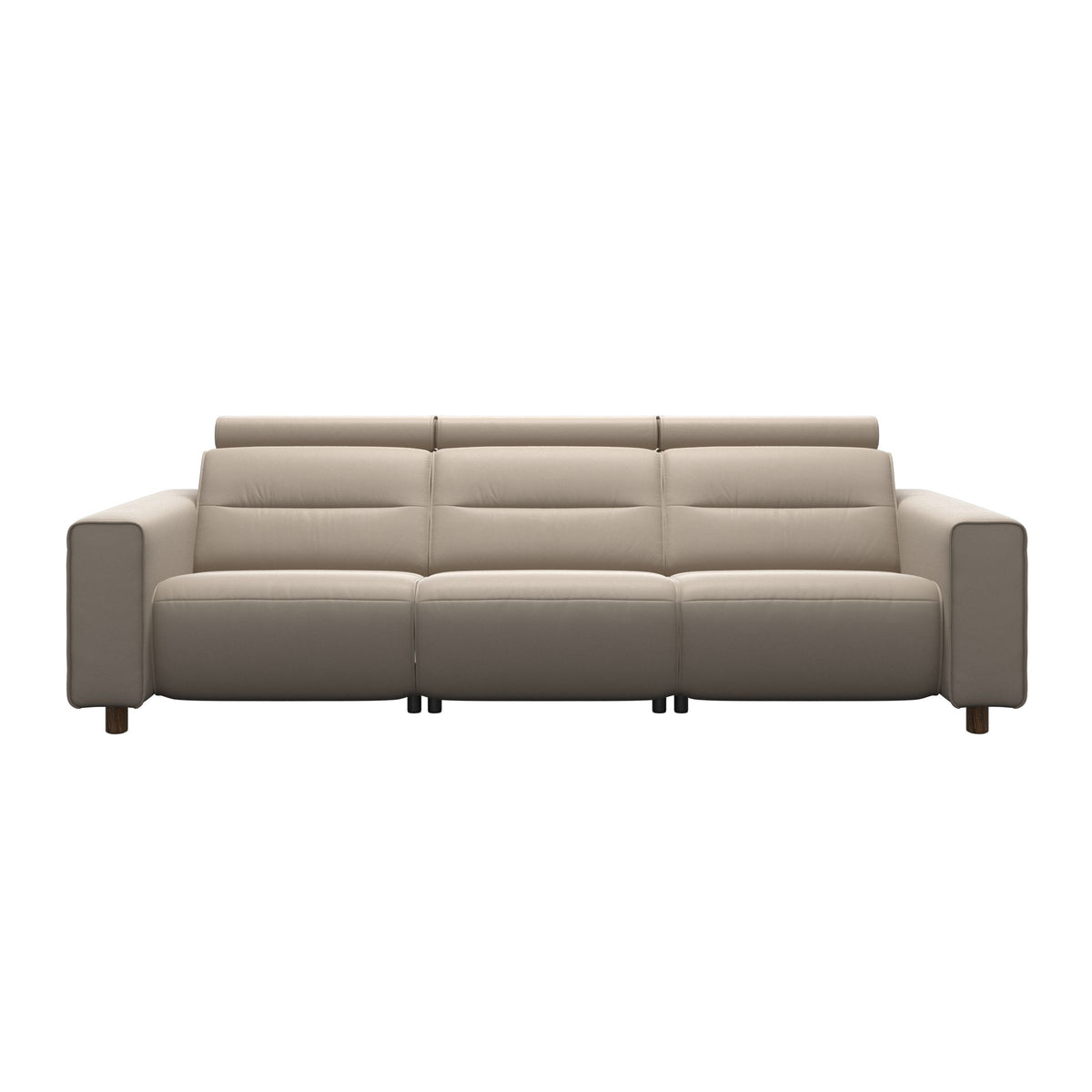 Stressless Emily Wide Arm 3-Seater Sofa with 2 Power Seats in Paloma Mushroom, Teak, front view