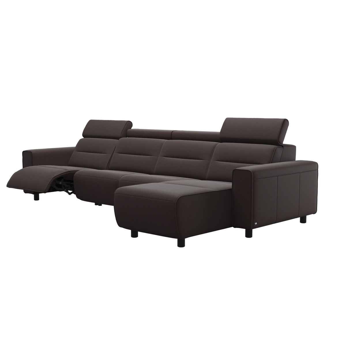 Stressless Emily Wide Arm 3-Seater Sofa with 2 Power Seats and 1 Long Seat in Paloma Chocolate, Black, side view