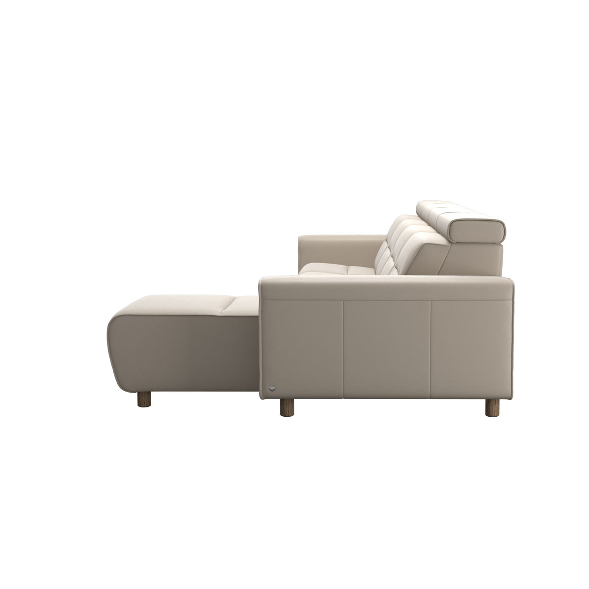 Stressless Emily Wide Arm 3-Seater Sofa with 2 Power Seats and 1 Long Seat in Paloma Fog, Smoked Oak, back view
