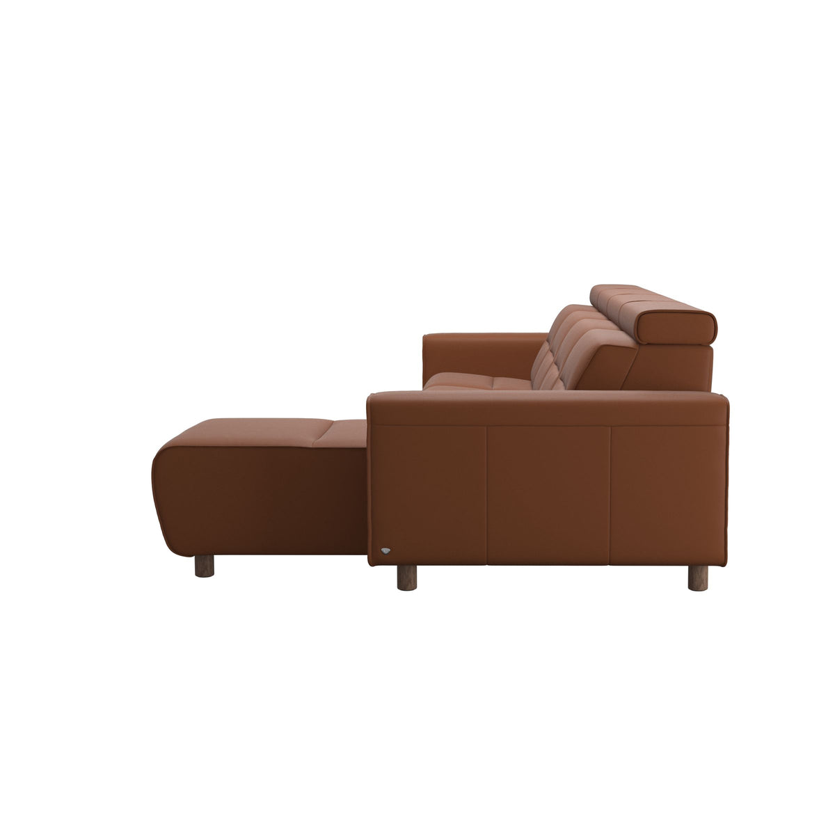 Stressless Emily Wide Arm 3-Seater Sofa with 2 Power Seats and 1 Long Seat in Paloma New Cognac, Walnut, back view