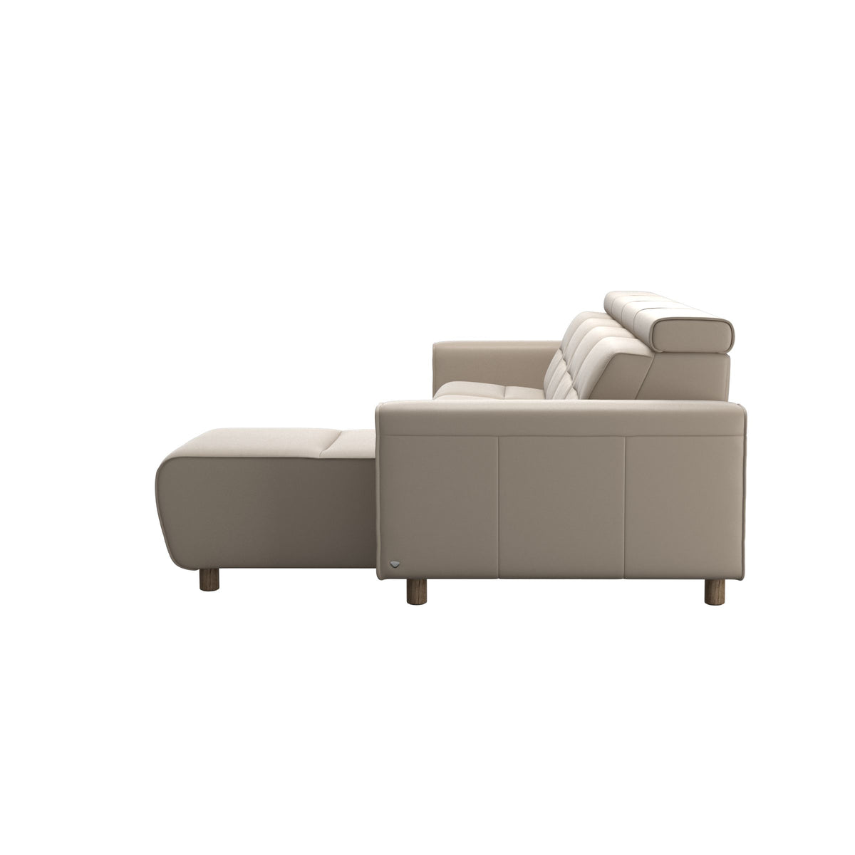 Stressless Emily Wide Arm 3-Seater Sofa with 2 Power Seats and 1 Long Seat in Paloma Mushroom, Smoked Oak, back view