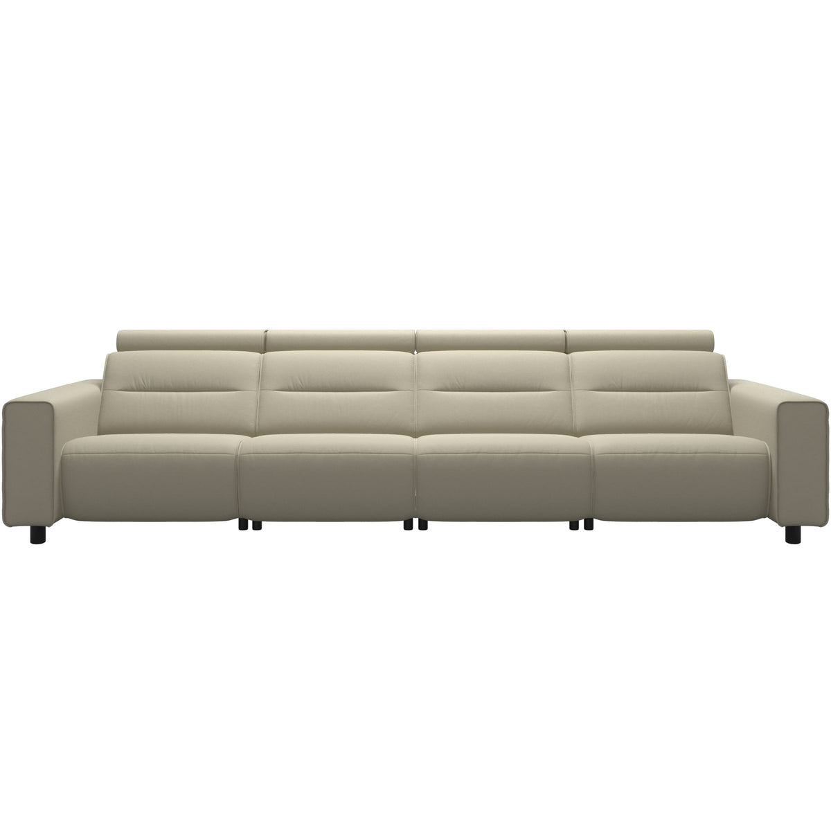 Stressless Emily Wide Arm 4-Seater Sofa with 2 Power Seats in Paloma Light Grey, Black, front view