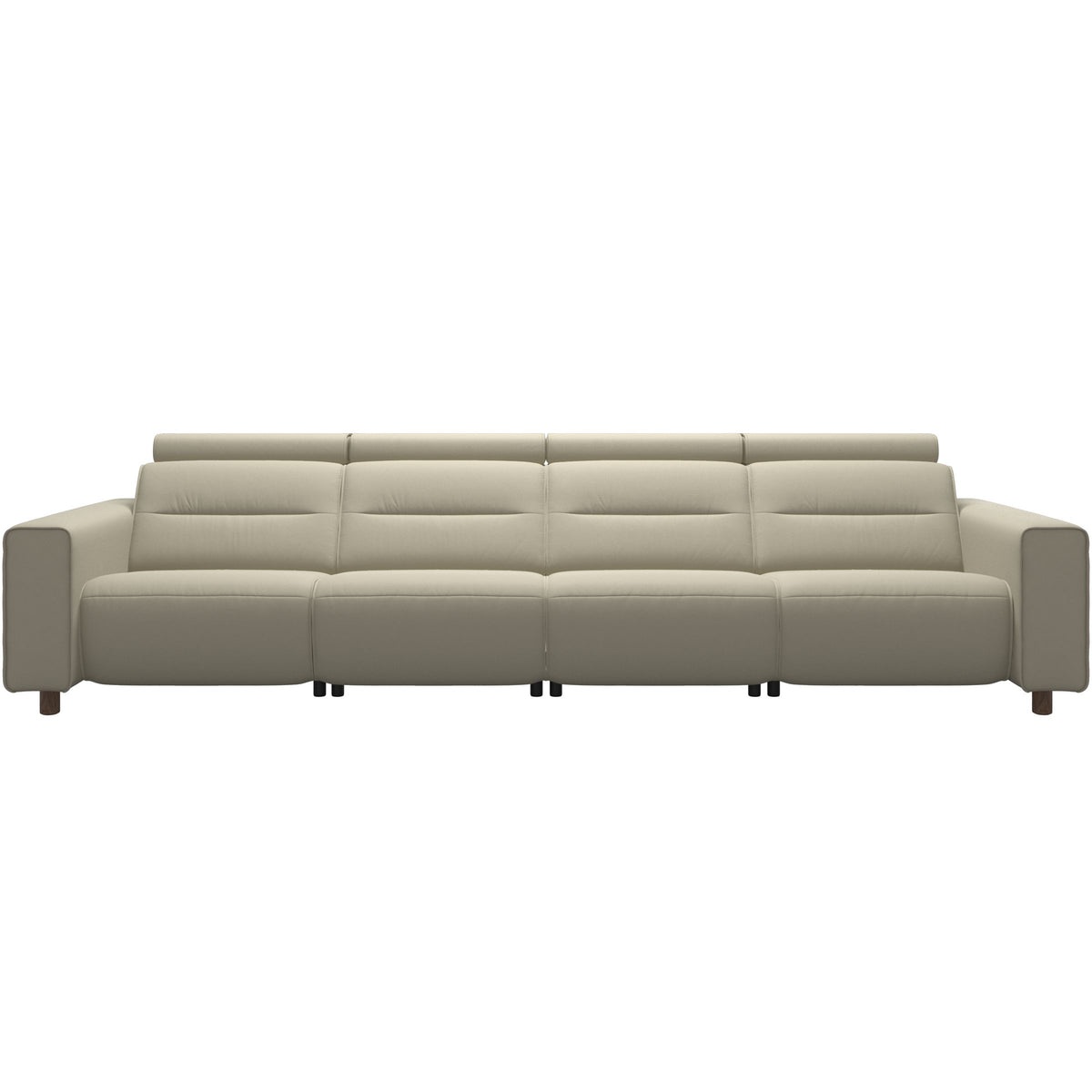 Stressless Emily Wide Arm 4-Seater Sofa with 2 Power Seats in Paloma Light Grey, Walnut, front view