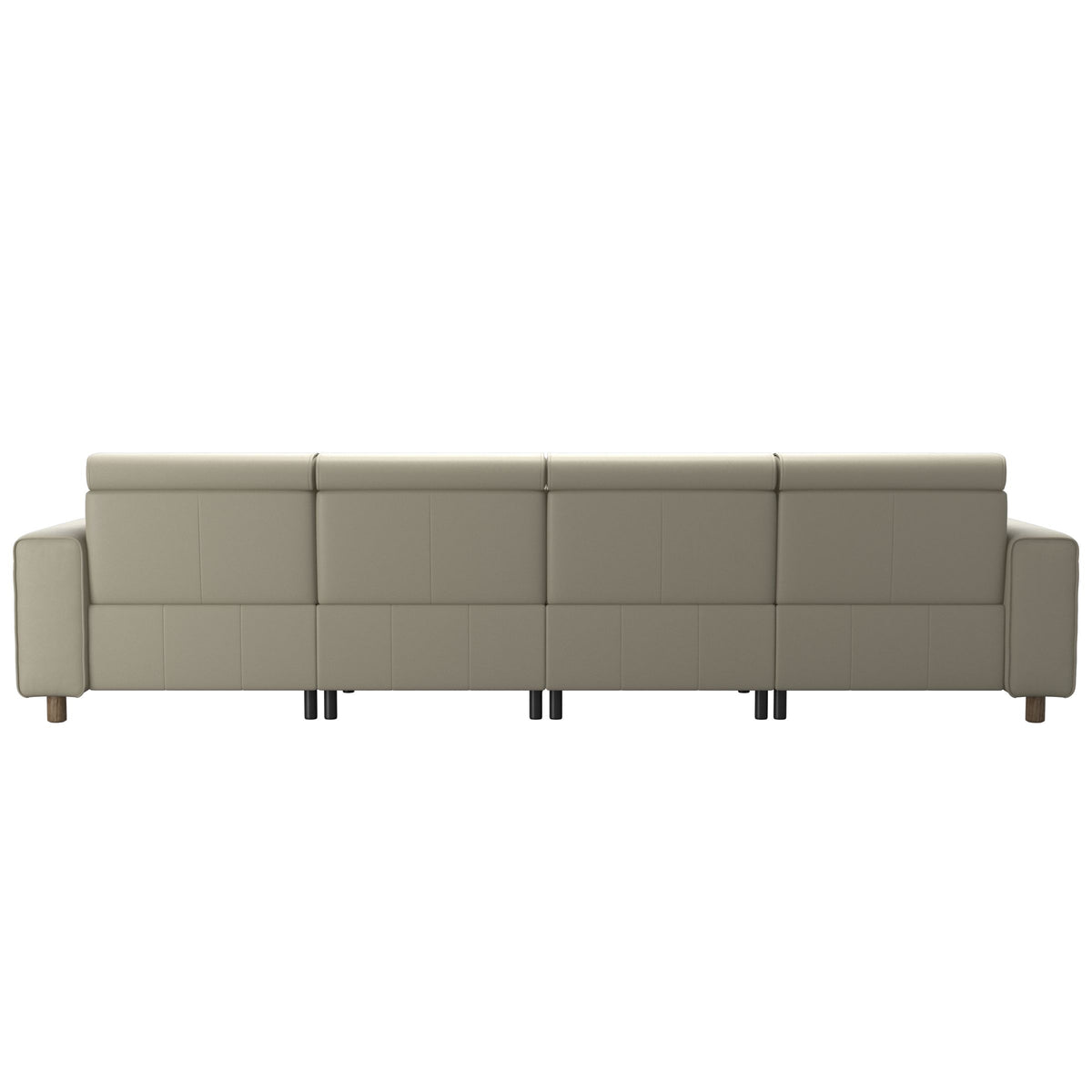 Stressless Emily Wide Arm 4-Seater Sofa with 2 Power Seats in Paloma Light Grey, Smoked Oak, rear three-quarter view
