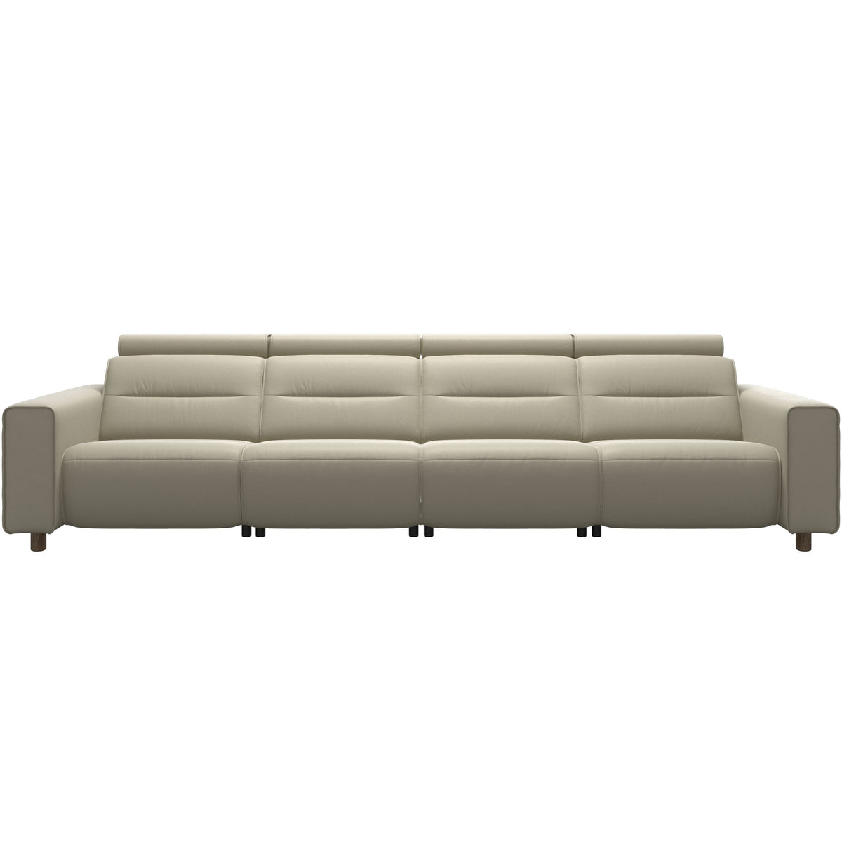 Stressless Emily Wide Arm 4-Seater Sofa with 2 Power Seats in Paloma Light Grey, Smoked Oak, front view