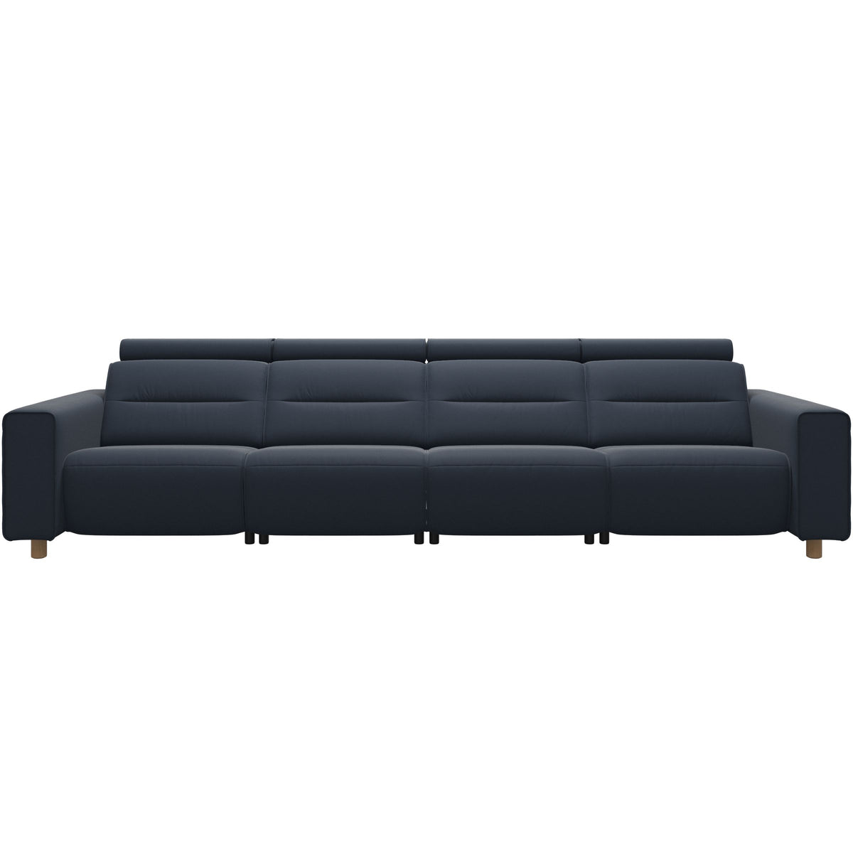 Stressless Emily Wide Arm 4-Seater Sofa with 2 Power Seats in Paloma Oxford Blue, Oak, front view