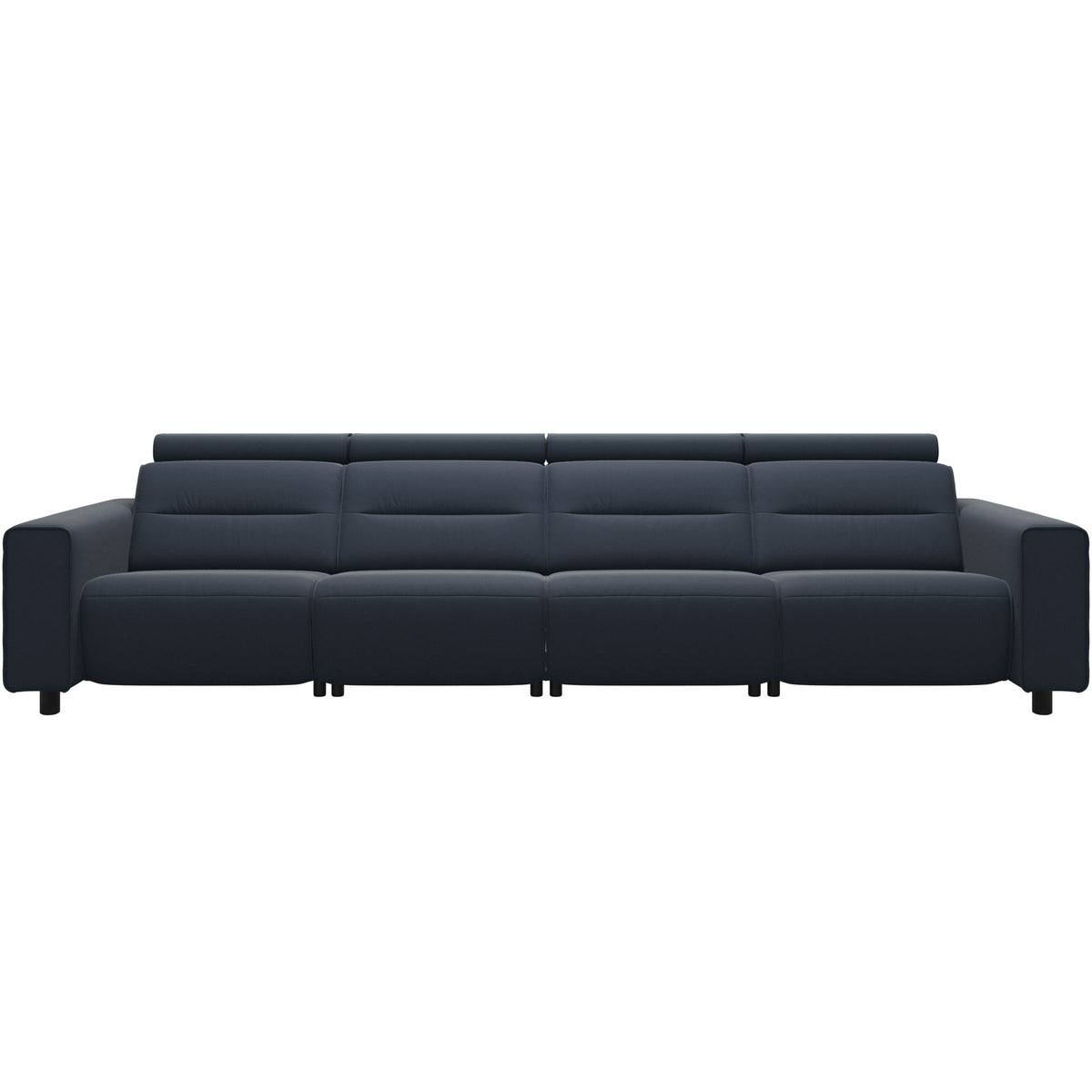 Stressless Emily Wide Arm 4-Seater Sofa with 2 Power Seats in Paloma Oxford Blue, Black, front view