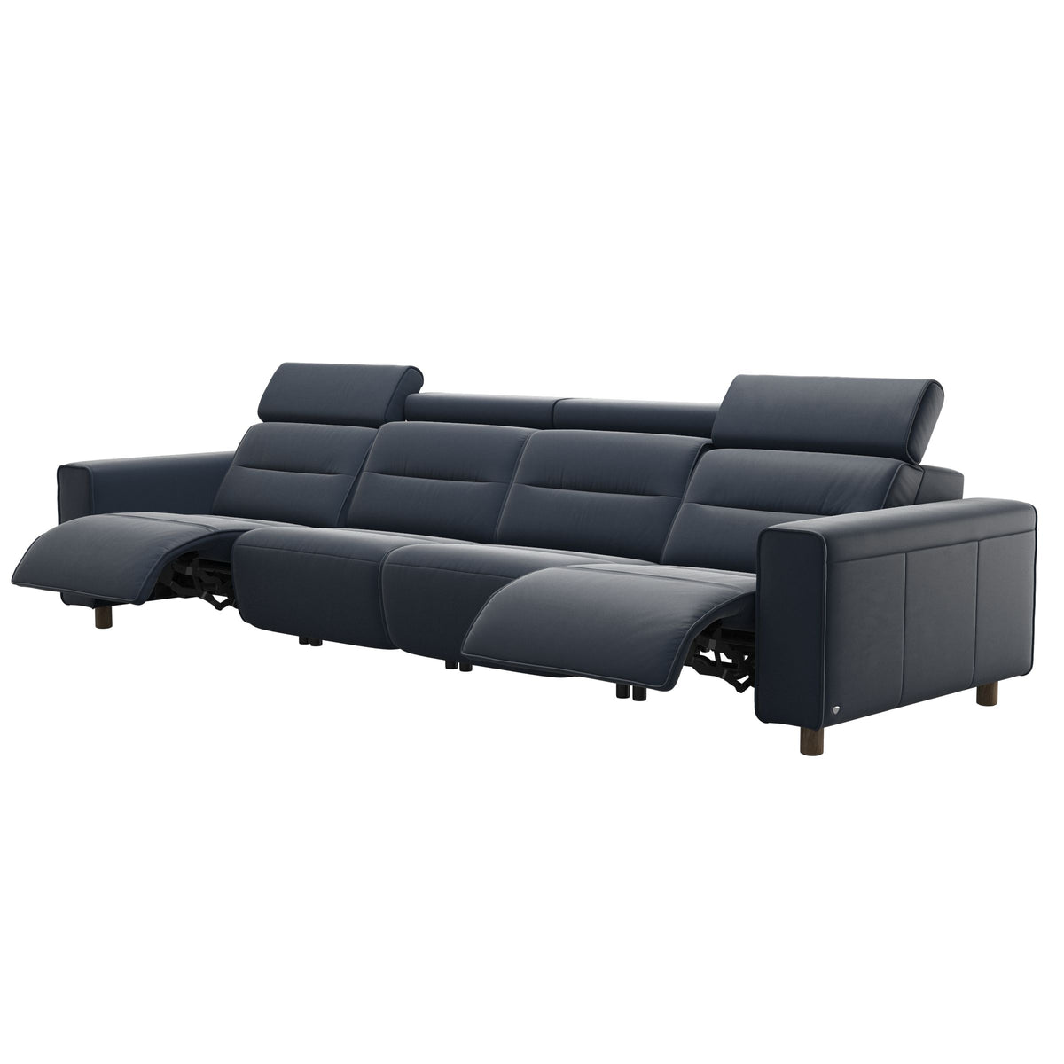 Stressless Emily Wide Arm 4-Seater Sofa with 2 Power Seats in Paloma Oxford Blue, Smoked Oak, side view