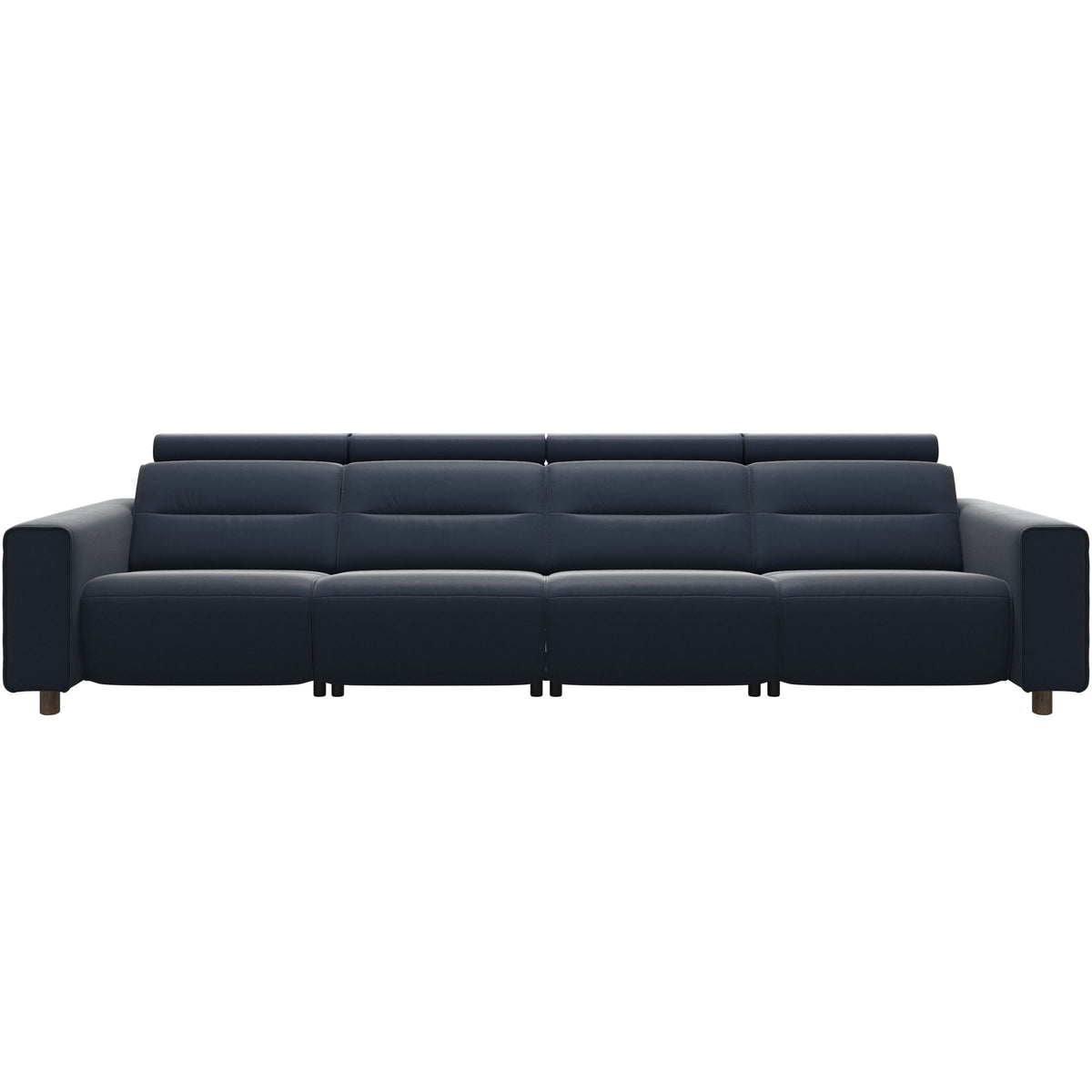 Stressless Emily Wide Arm 4-Seater Sofa with 2 Power Seats in Paloma Oxford Blue, Smoked Oak, front view
