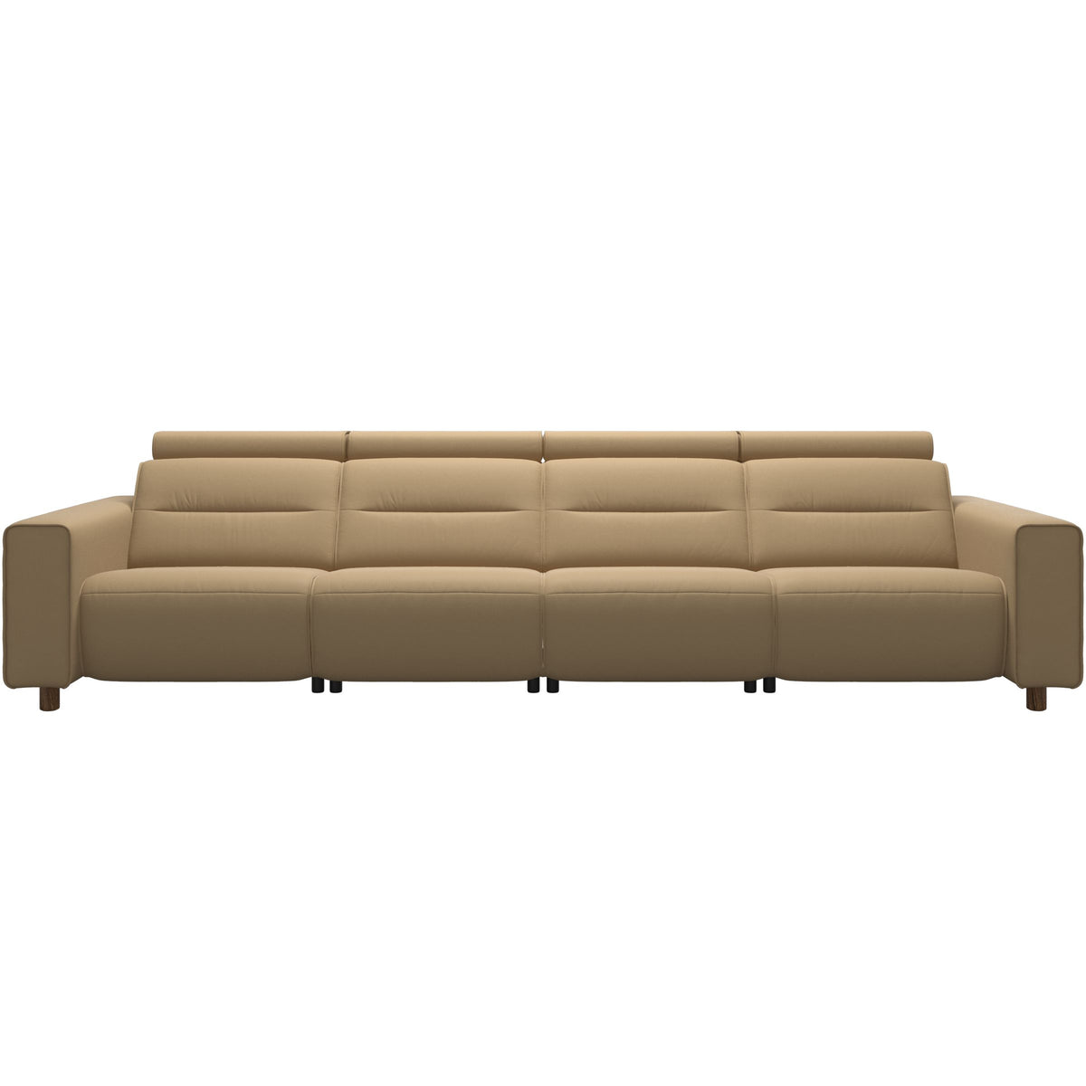 Stressless Emily Wide Arm 4-Seater Sofa with 2 Power Seats in Paloma Sand, Teak, front view