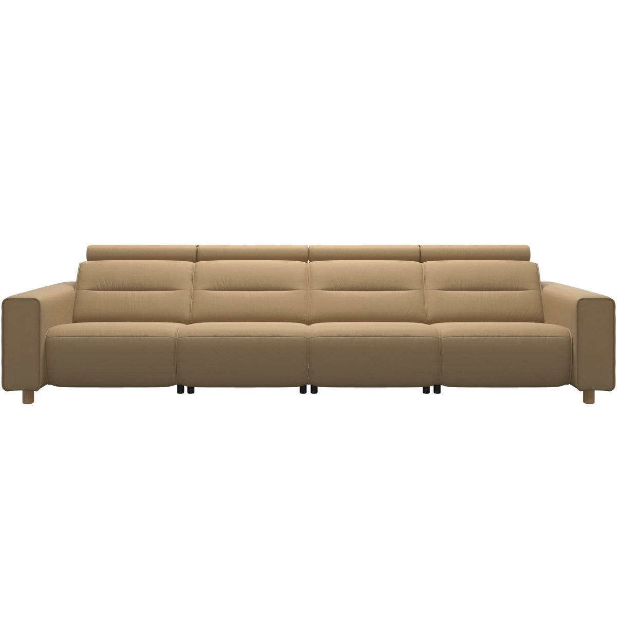 Stressless Emily Wide Arm 4-Seater Sofa with 2 Power Seats in Paloma Sand, Oak, front view