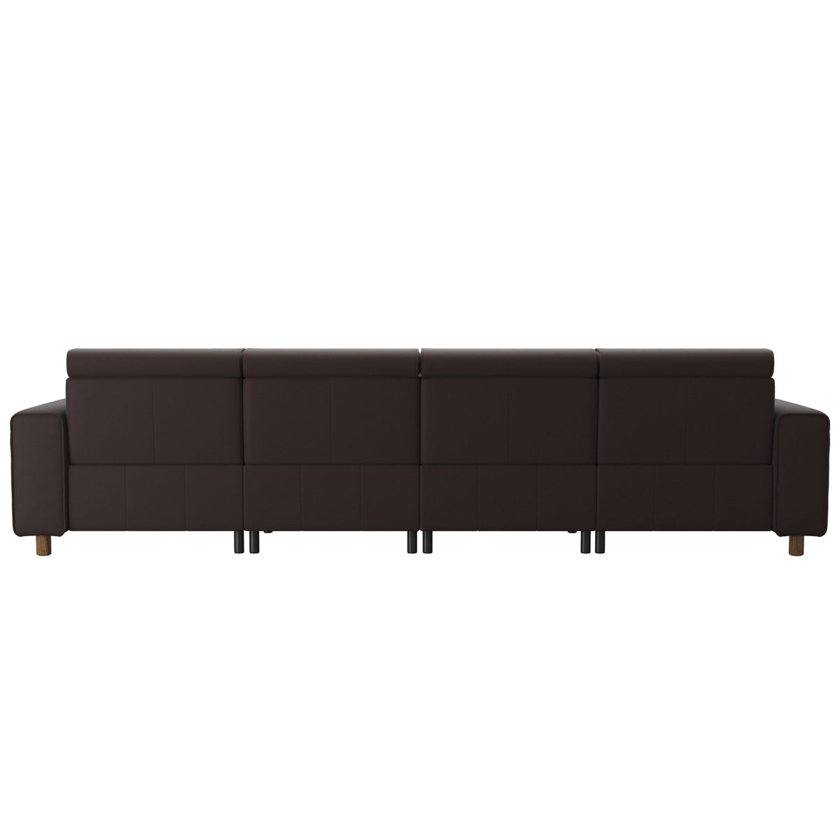 Stressless Emily Wide Arm 4-Seater Sofa with 2 Power Seats in Paloma Chocolate, Teak, rear three-quarter view