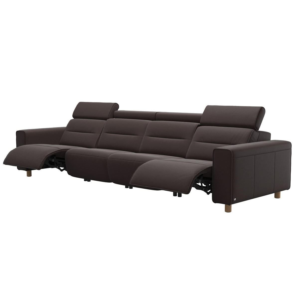 Stressless Emily Wide Arm 4-Seater Sofa with 2 Power Seats in Paloma Chocolate, Oak, side view
