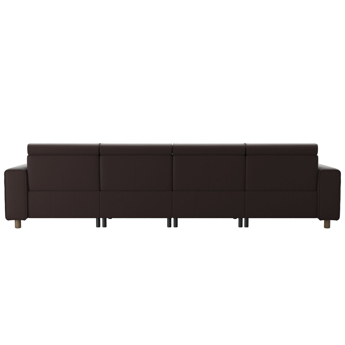 Stressless Emily Wide Arm 4-Seater Sofa with 2 Power Seats in Paloma Chocolate, Smoked Oak, rear three-quarter view