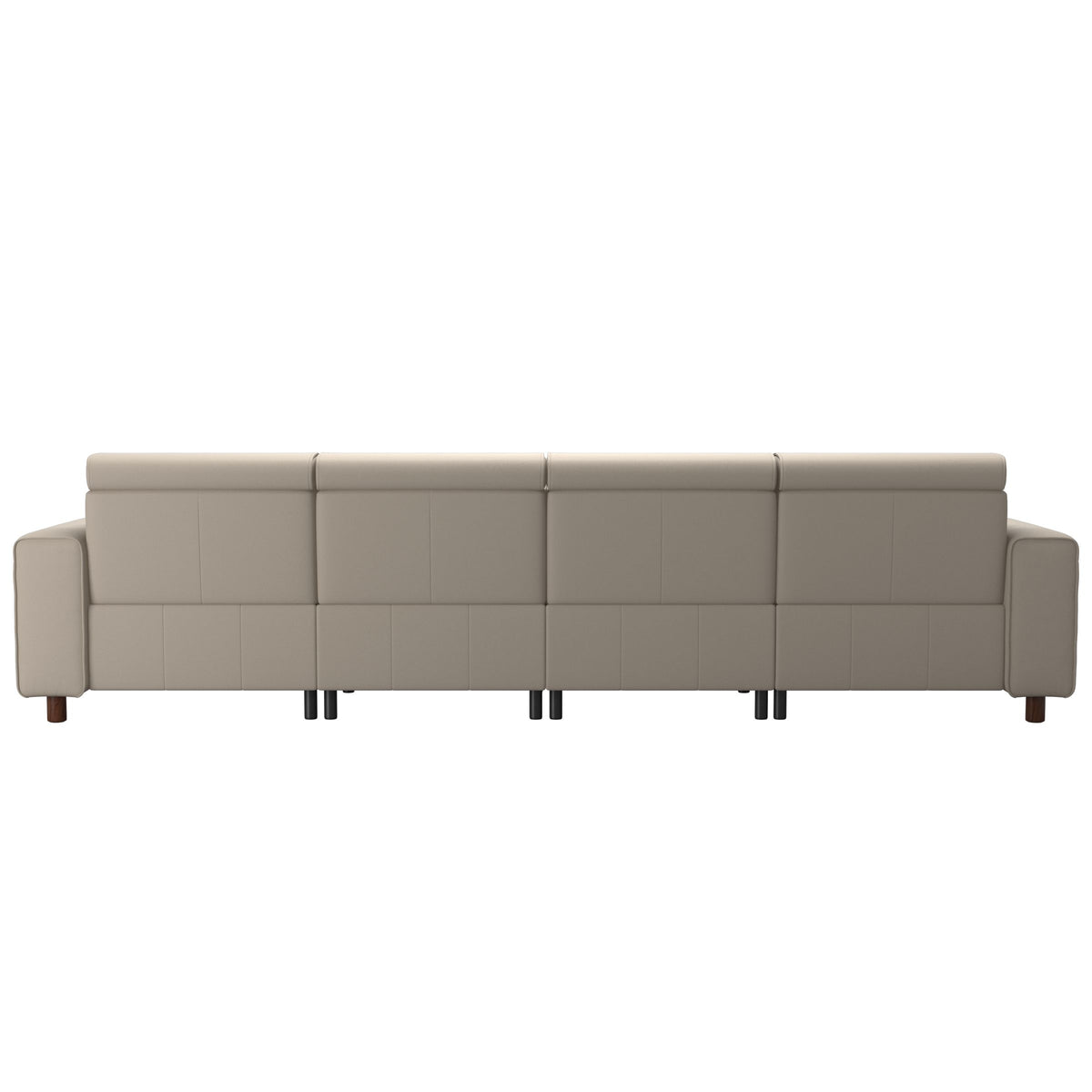 Stressless Emily Wide Arm 4-Seater Sofa with 2 Power Seats in Paloma Fog, Brown, rear three-quarter view
