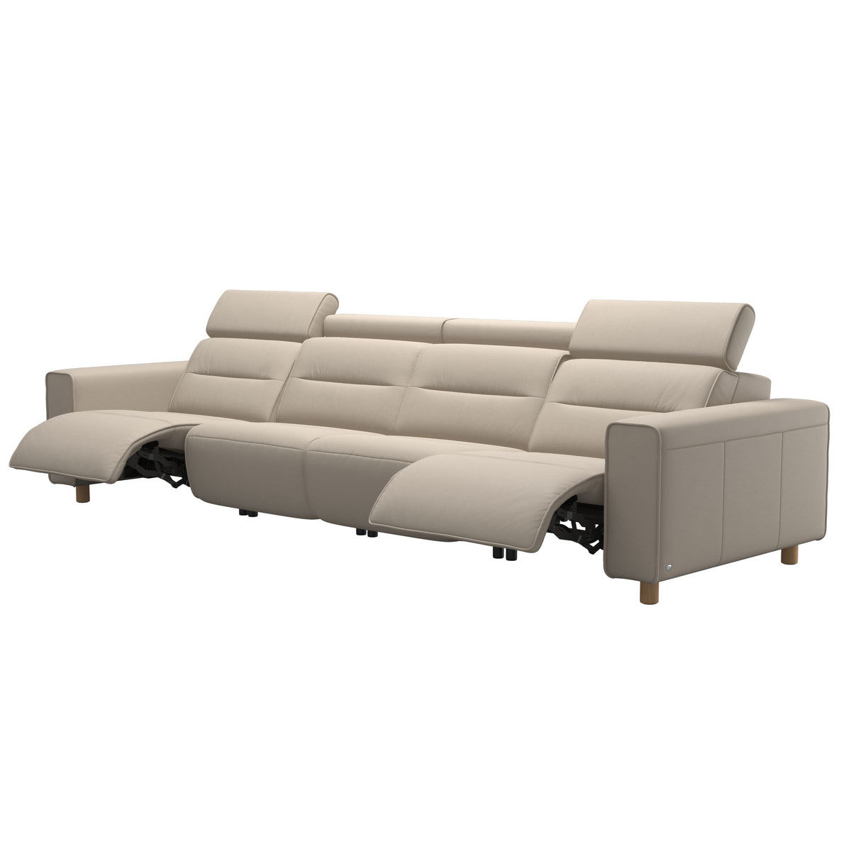 Stressless Emily Wide Arm 4-Seater Sofa with 2 Power Seats in Paloma Fog, Oak, side view