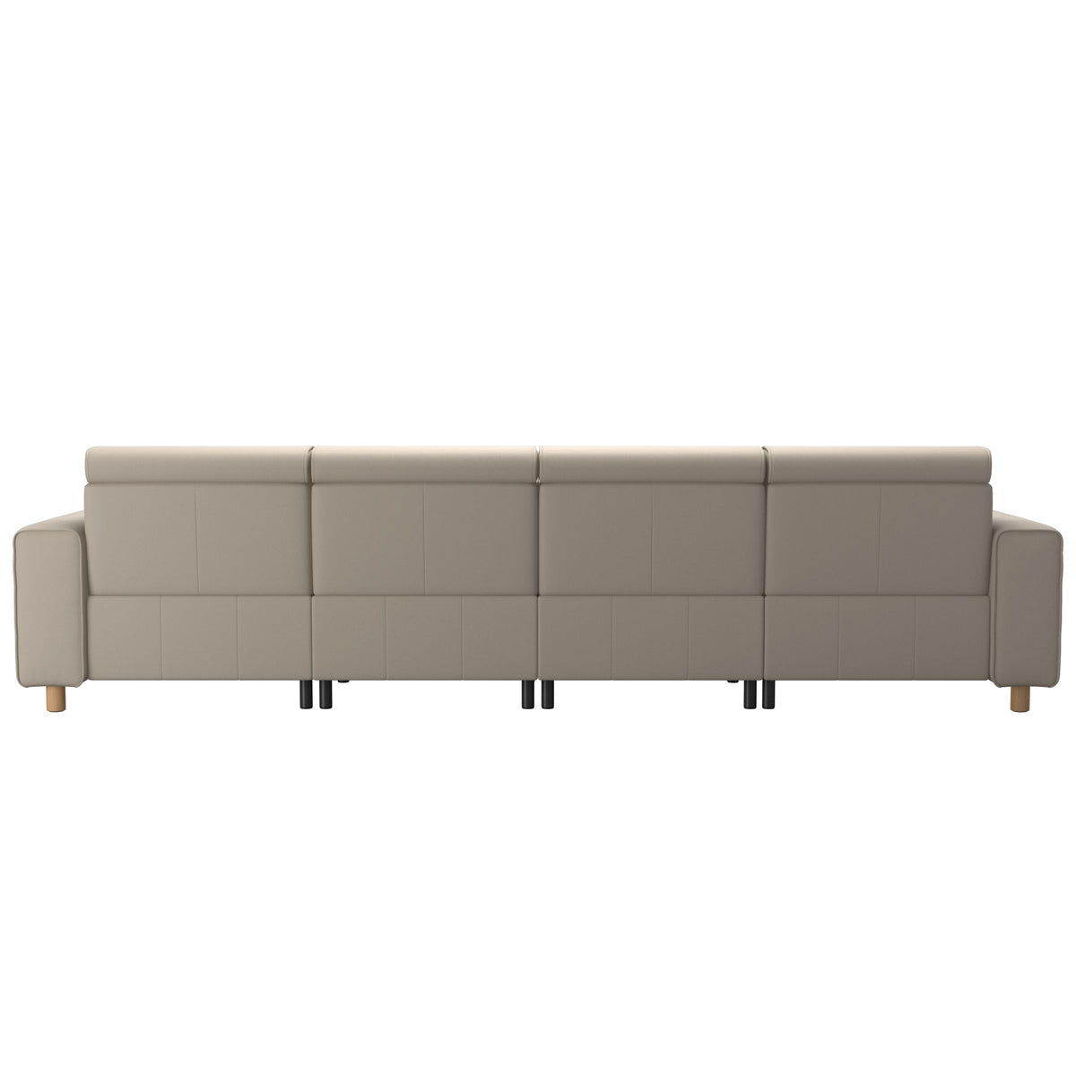 Stressless Emily Wide Arm 4-Seater Sofa with 2 Power Seats in Paloma Fog, Oak, rear three-quarter view