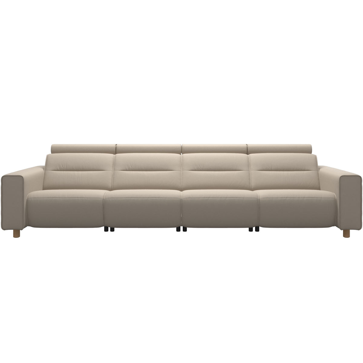Stressless Emily Wide Arm 4-Seater Sofa with 2 Power Seats in Paloma Fog, Oak, front view