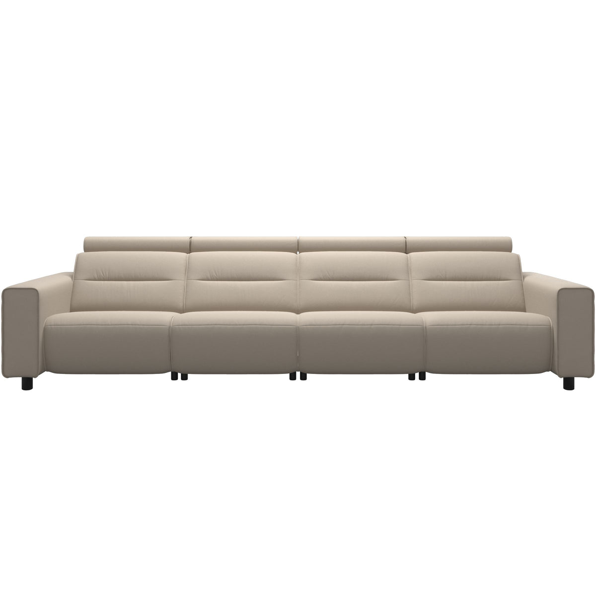 Stressless Emily Wide Arm 4-Seater Sofa with 2 Power Seats in Paloma Fog, Black, front view