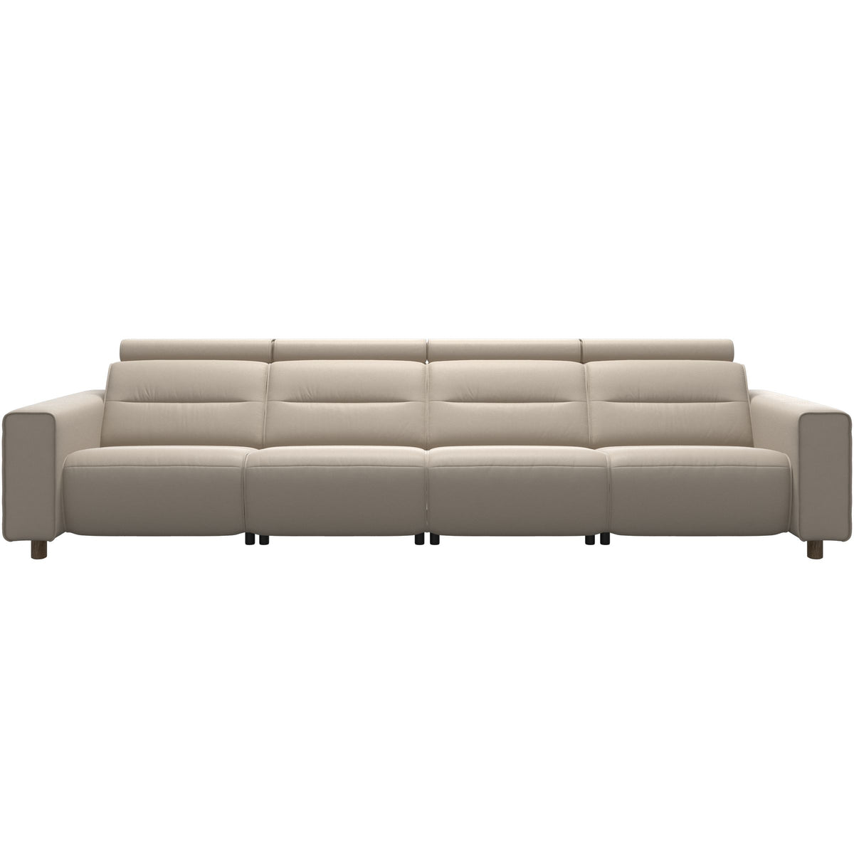 Stressless Emily Wide Arm 4-Seater Sofa with 2 Power Seats in Paloma Fog, Smoked Oak, front view