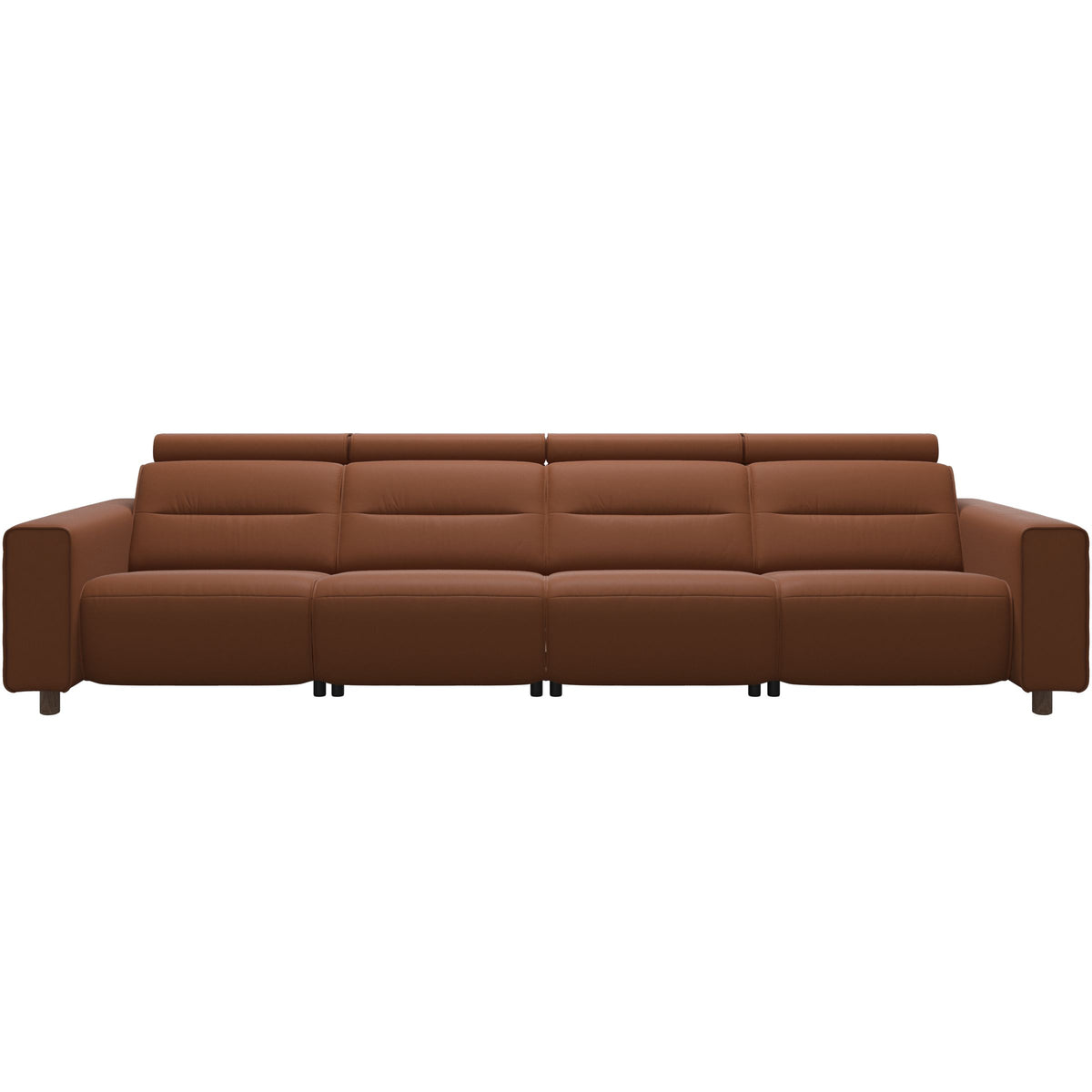 Stressless Emily Wide Arm 4-Seater Sofa with 2 Power Seats in Paloma New Cognac, Walnut, front view