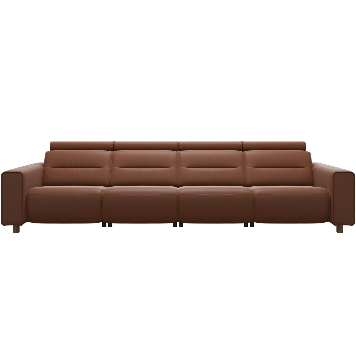Stressless Emily Wide Arm 4-Seater Sofa with 2 Power Seats in Paloma New Cognac, Smoked Oak, front view