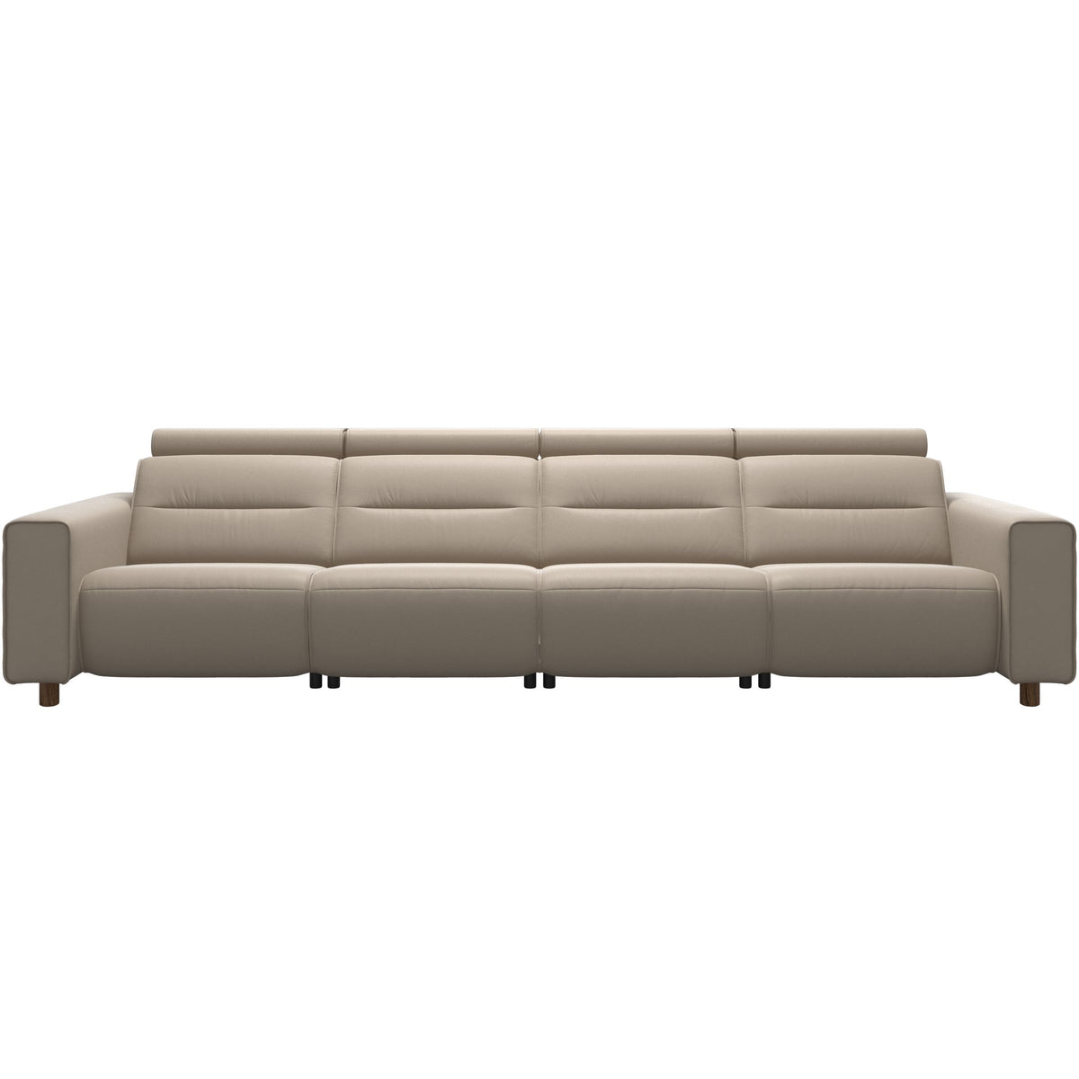 Stressless Emily Wide Arm 4-Seater Sofa with 2 Power Seats in Paloma Mushroom, Teak, front view