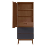 West Bros Serra Dressing Tower in 79 Toast, on white, Slate Lacquer drawer front colour, door open