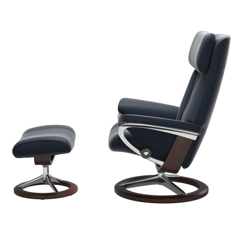 Paul Recliner - Signature Base - Paloma Oxford Blue - Brown Wood