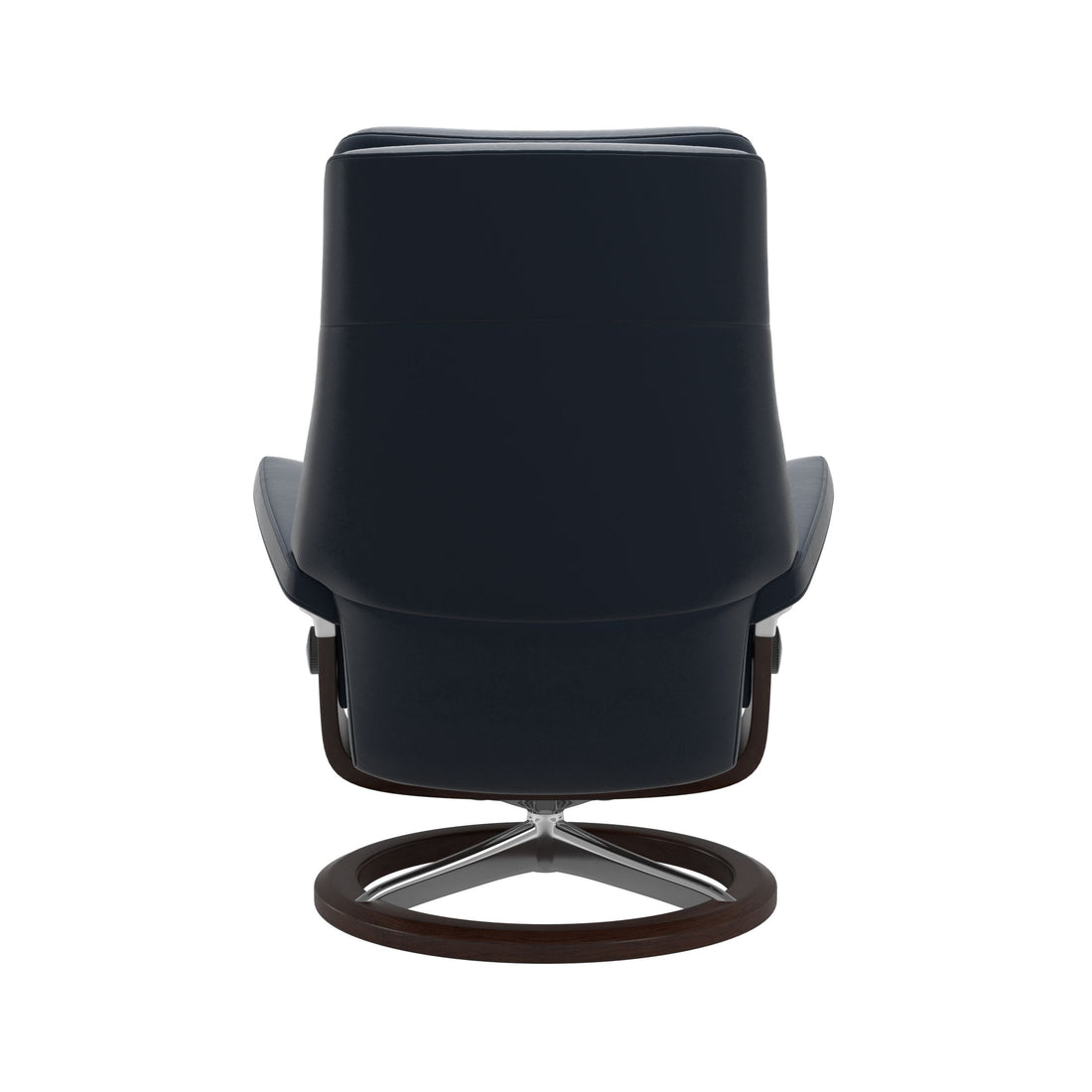 Stressless Paul Recliner Signature Base in Paloma Oxford Blue, Brown, back view