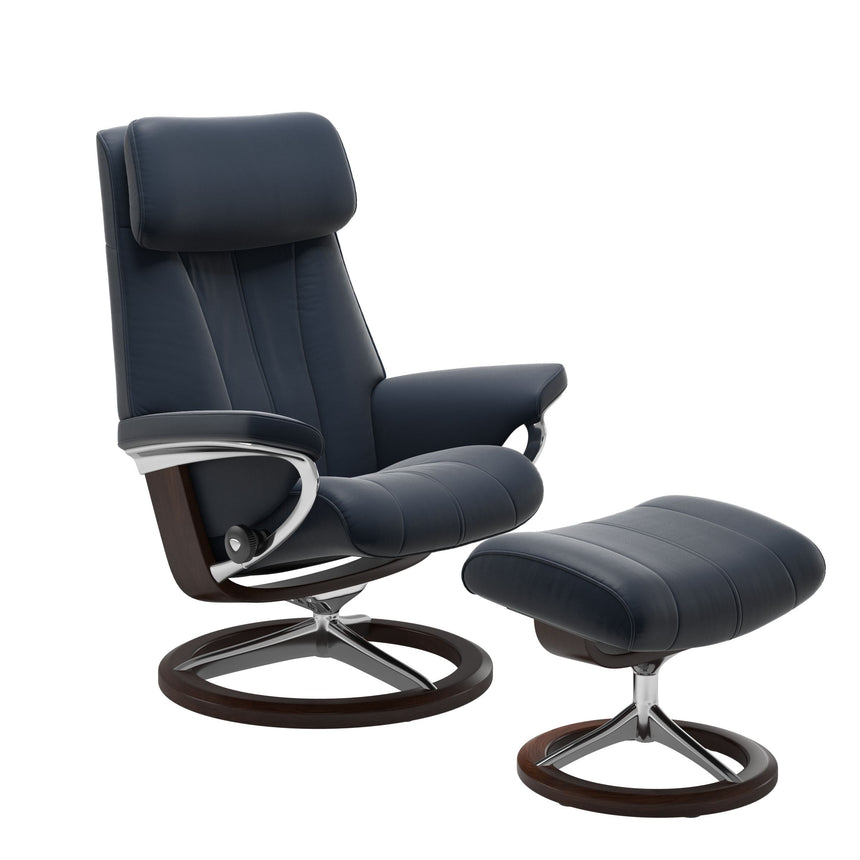 Paul Recliner - Signature Base - Paloma Oxford Blue - Brown Wood