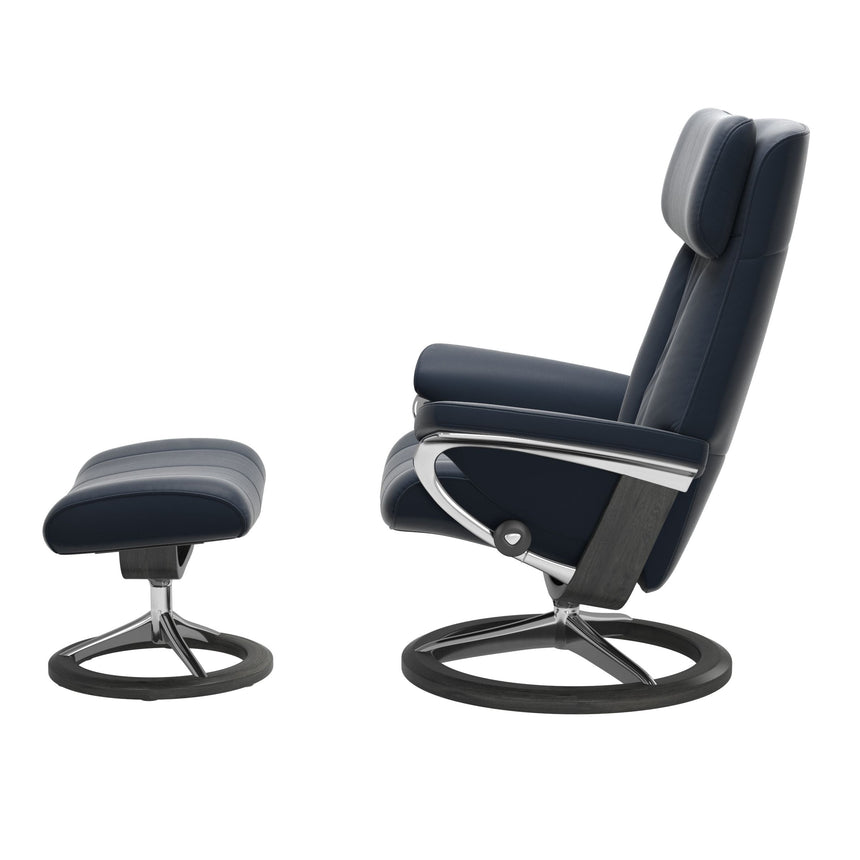 Paul Recliner - Signature Base - Paloma Oxford Blue - Grey Wood