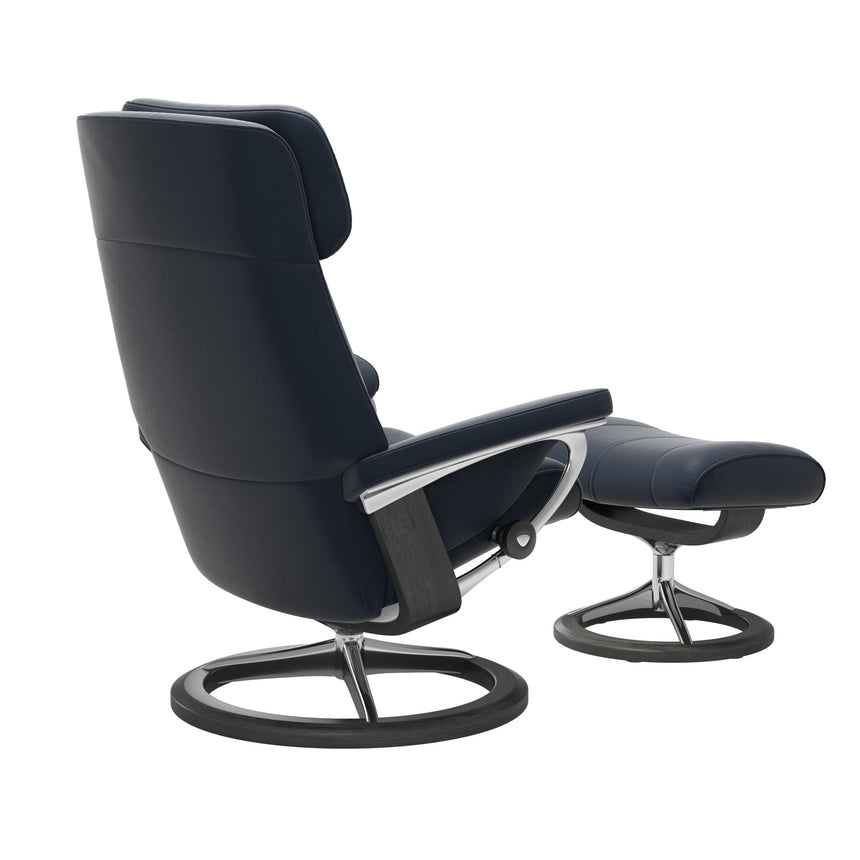 Paul Recliner - Signature Base - Paloma Oxford Blue - Grey Wood